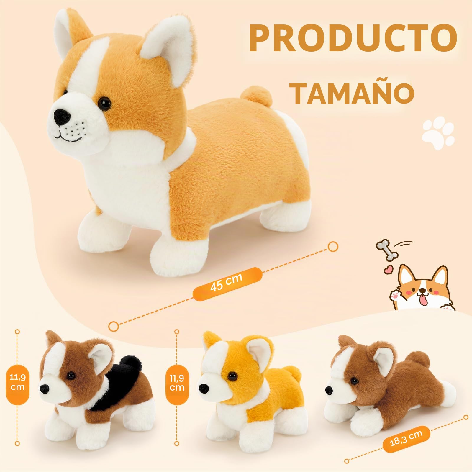 MorisMos 4 Peluches de Perro Corgi de 40 cm con 3 Cachorros en el Interior, Regalo Kawaii para niños y niñas