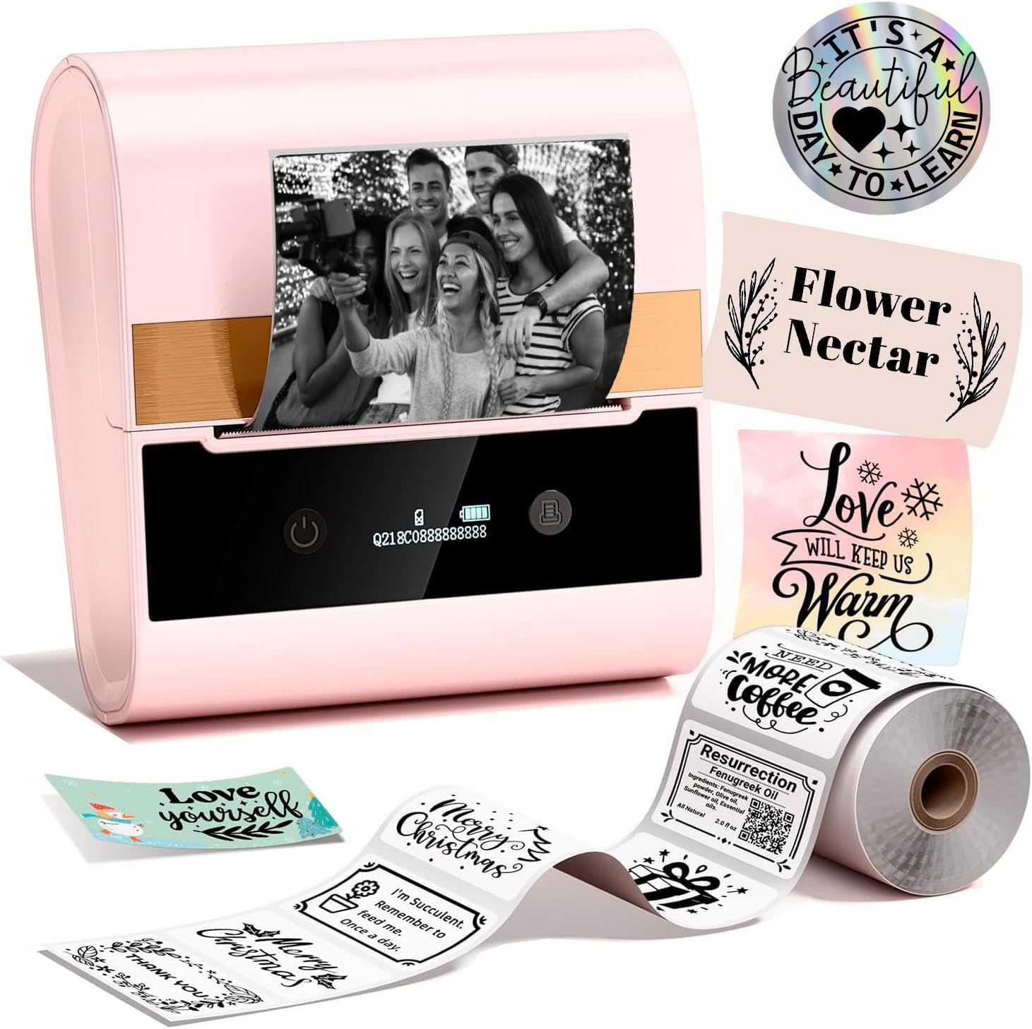 Phomemo Label Printer -M260 Address Label Maker Machine with Tapes,Bluetooth Thermal Label Printer, for Gift Decoration,Name Tag,Barcode,Logo, Easy to Use with Phones& PC - Pink