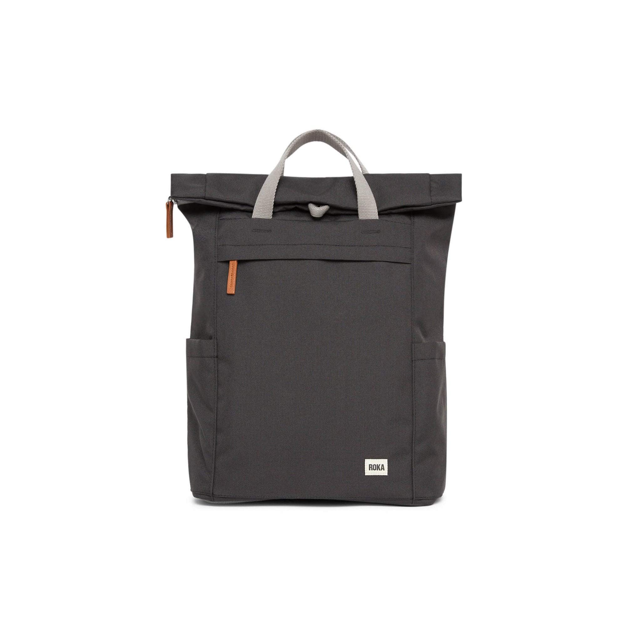 ROKA Finchley Roll Top Backpack for Women & Men - Large Canvas Rucksack w/Magnetic Closure & Multi Pockets for Work, School, Travel - Ash Black