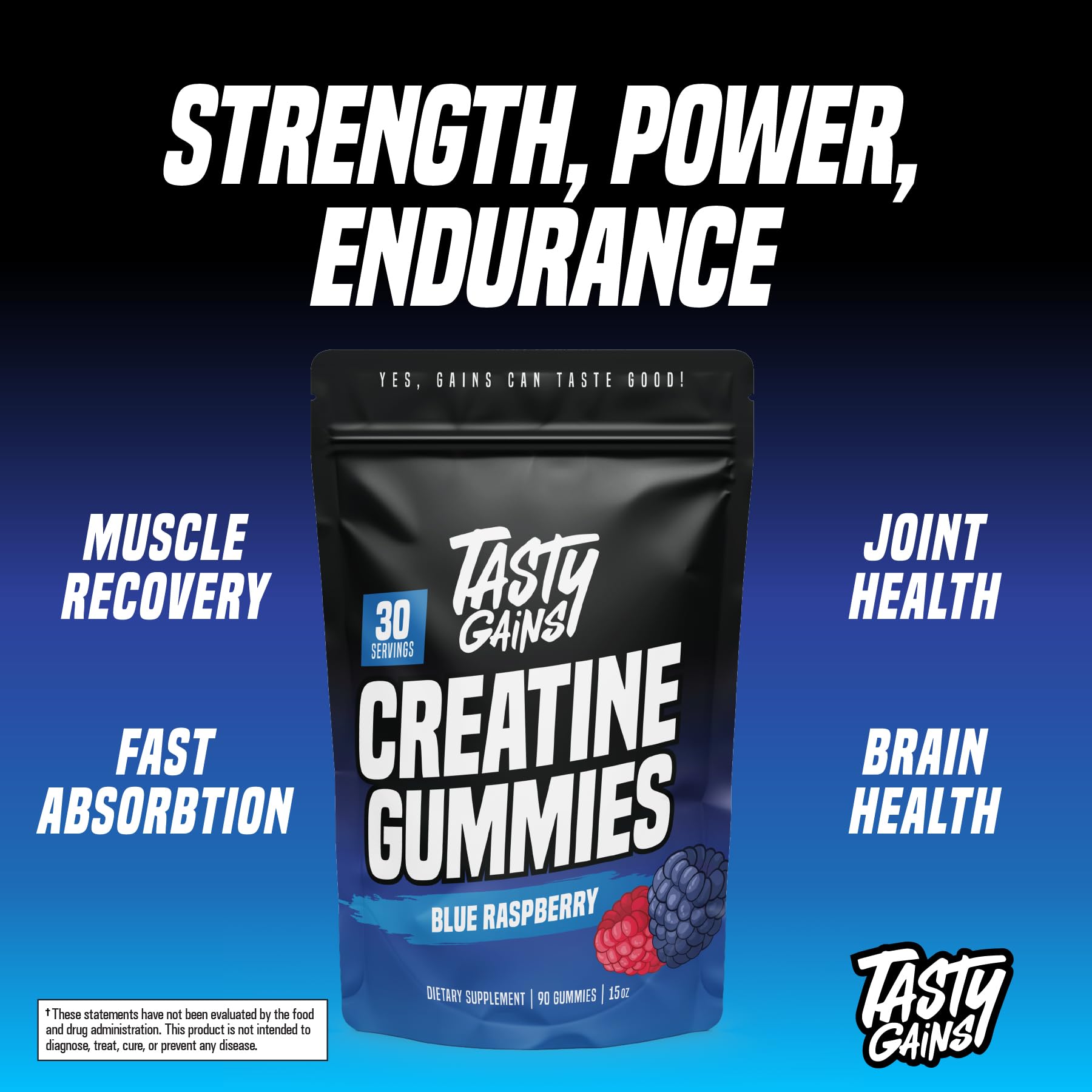 TASTY GAINS Creatine Gummies - 90g of Creatine Monohydrate - Workout Supplements - Build Muscle & Boost Strength for Men & Women - Made in USA - Non GMO - (Large, Blue Raspberry Flavor) — Amazon image 7