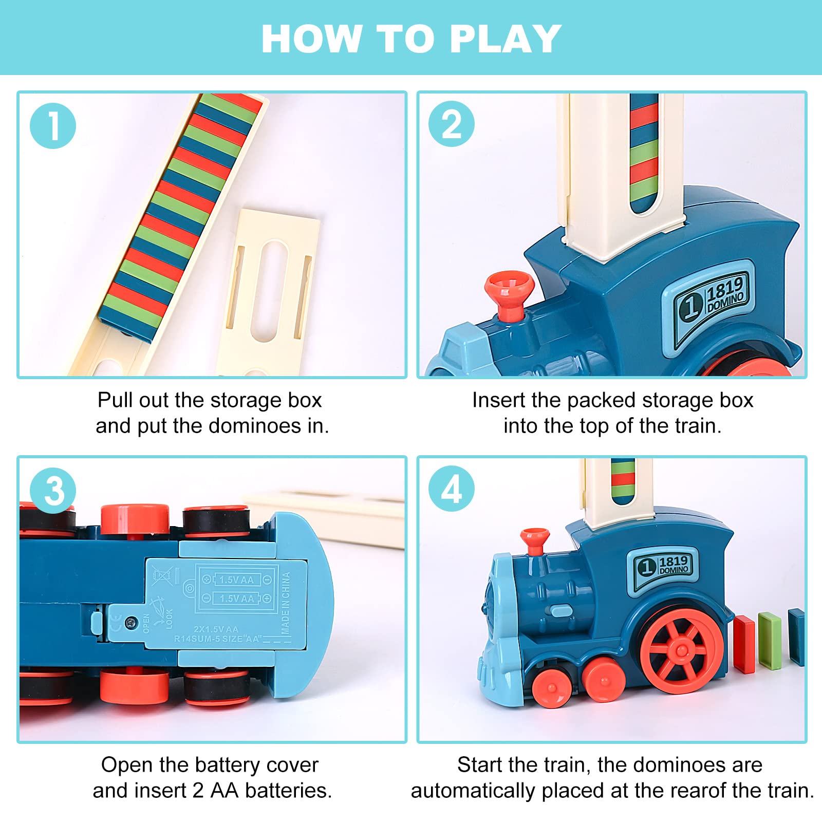 Tren De Dominó Eléctrico Con 200 Piezas – Colocación Automática De Fichas, Incluye Tren Transparente, Barricada Y Corte, Para Niños +3 Años