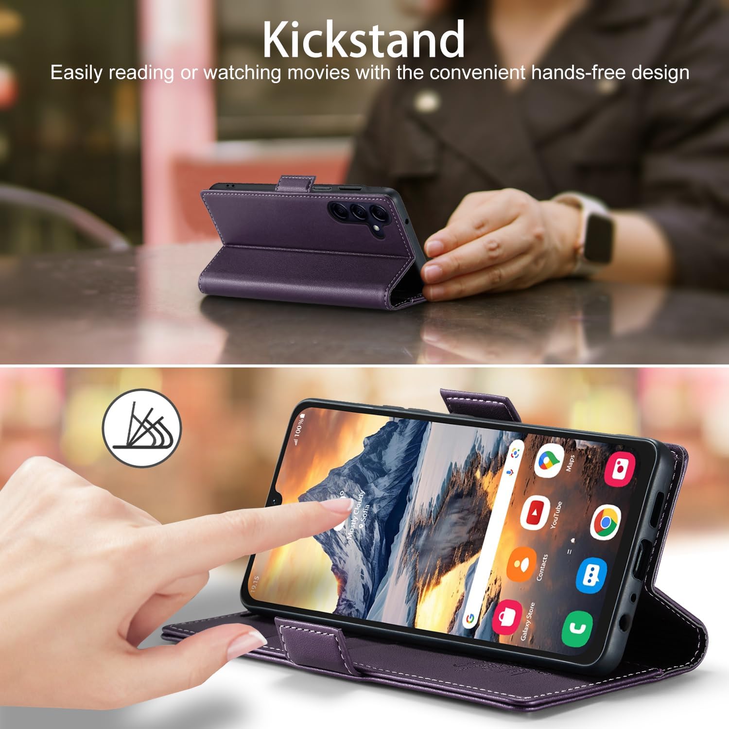 Samsung Galaxy A15 5G Wallet Case with [RFID Blocking] Card Holder Kickstand Magnetic,Leather Flip Case Wallet for Galaxy A15 5G 6.5 Inch (Fashion Purple) - Image 5