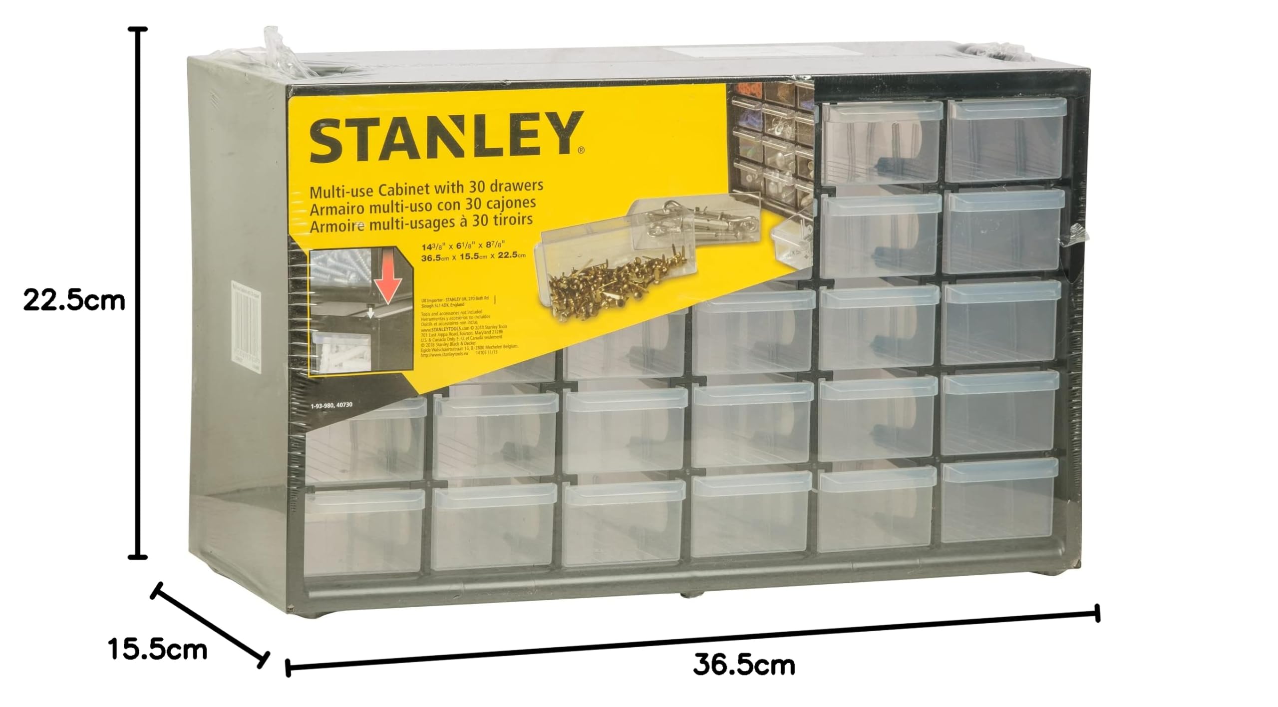 Stanley, Organizer stojący z 30 szufladami, pudełko do przechowywania drobnych elementów, 1-93-980 & Stanley, Oganizer stojący na narzędzia z 9 szufladami, pudełko do przechowywania, 1-93-978