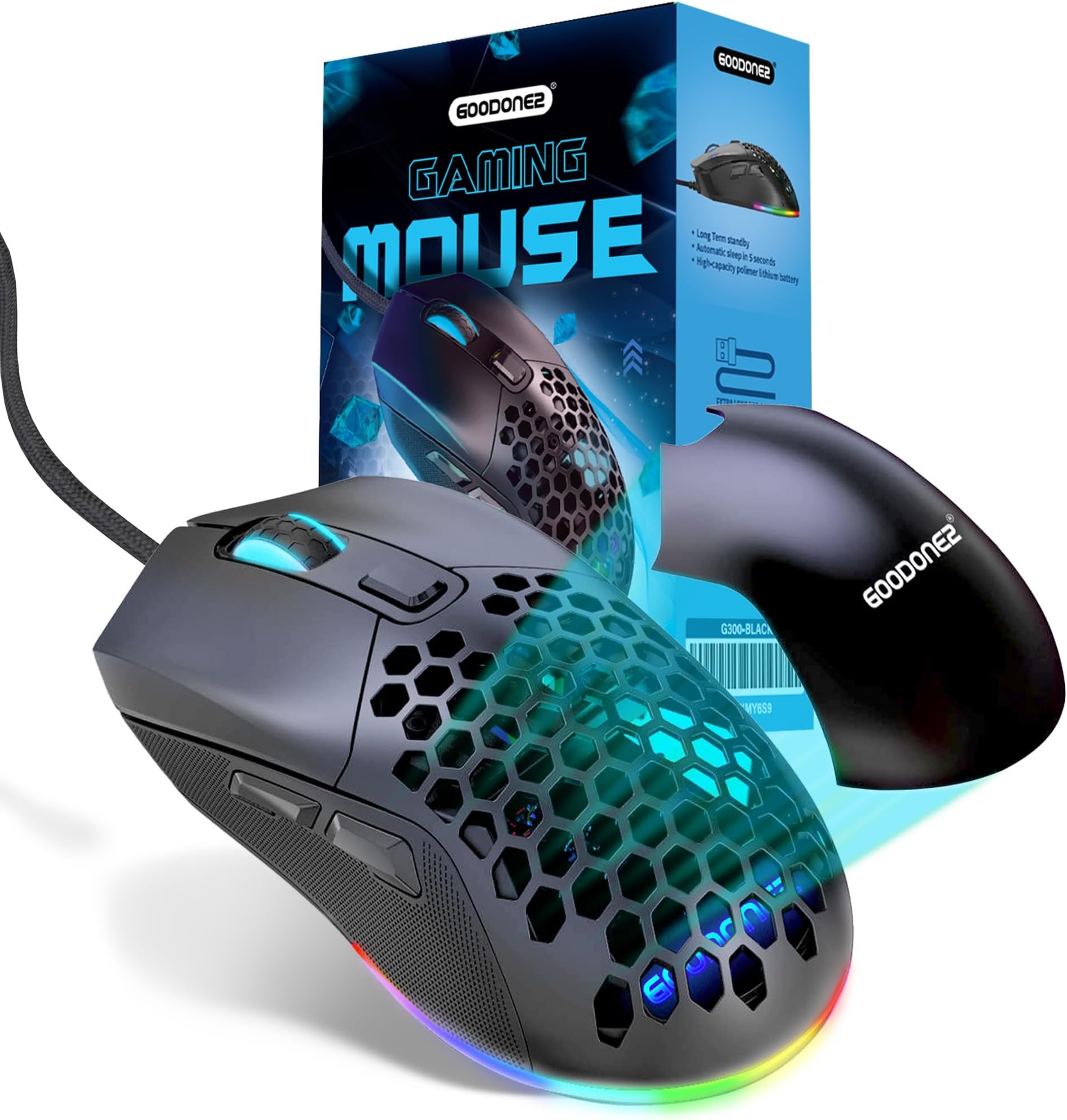 G300 Wired Gaming Mouse, 7200 DPI, 6 Programmable Buttons, 12 Months Warranty, 2 Back Cover interchangeable, PC/Mac Computer and Laptop Compatible (Black, Wired)