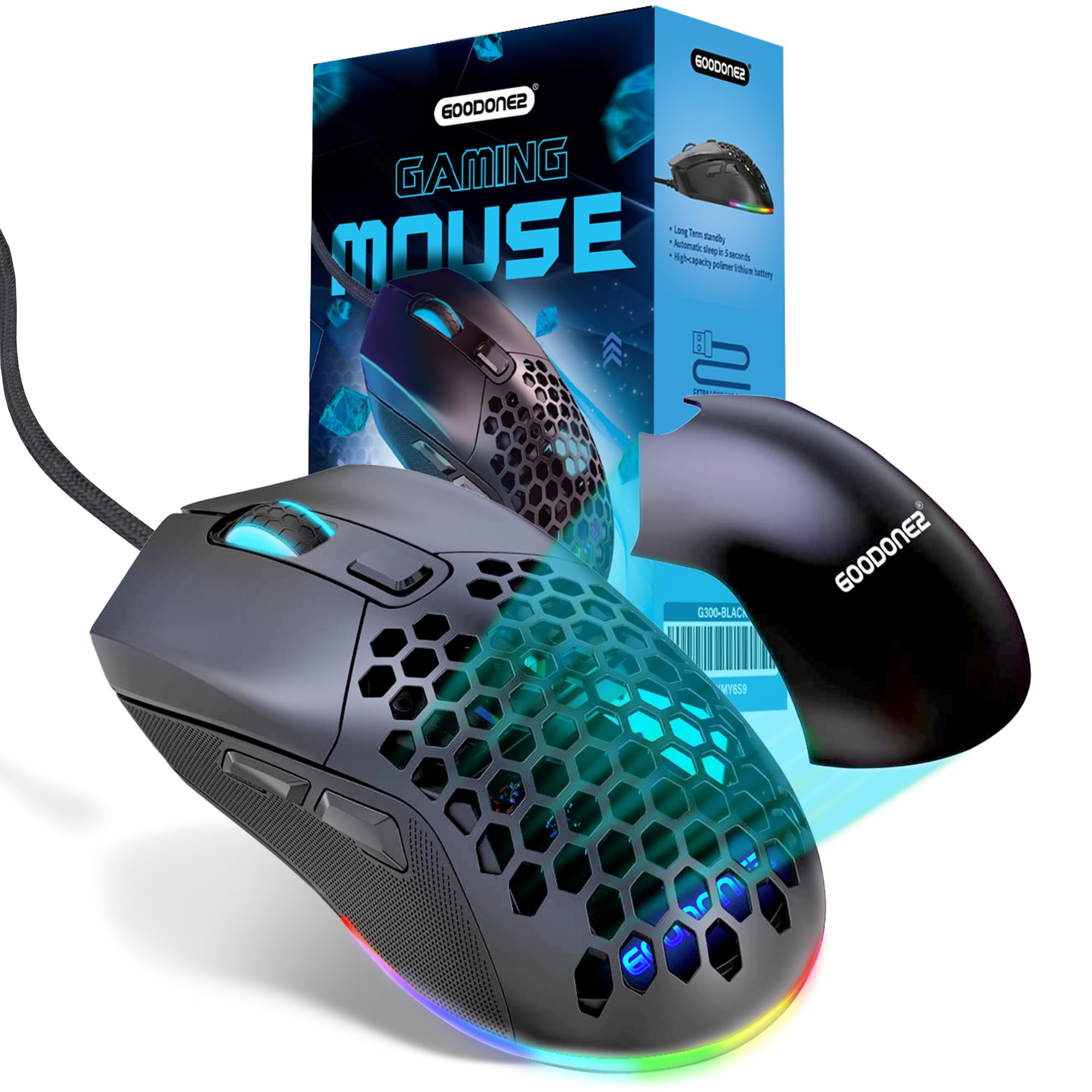 GOODONE2 G300 Wired Gaming Mouse, 7200 DPI, 6 Programmable Buttons, 12 Months Warranty, 2 Back Cover interchangeable, PC/Mac Computer and Laptop Compatible (Black, Wired)