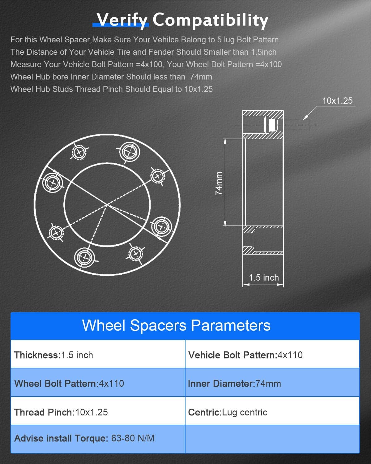 ECCPP 4PCS 4x110 to 4x110 Wheel Spacer 1.5" Wheel Adapter 4 lug fits for 99-05 for Bombardier 08-12 for Can-Am 81-14 21 for Honda 05-11 for Kawasaki 02-14 for Suzuki 87-14 for Yamaha