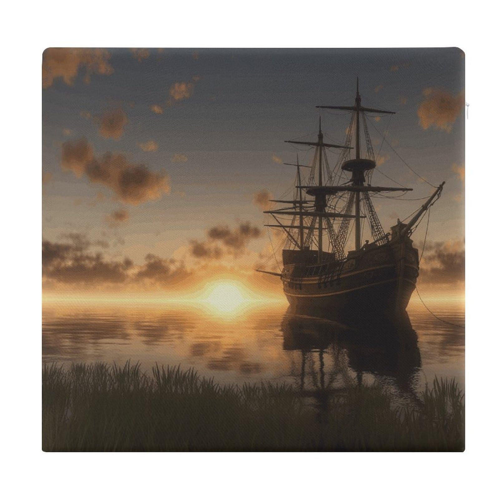 Adfgyerh Style Ship In The Lake Sunset Cushions Memory Foam For Adults, Seat Cushion Chair Pads Soft, Square Pillows For Dining, Kitchen, Office, Patio Chairs