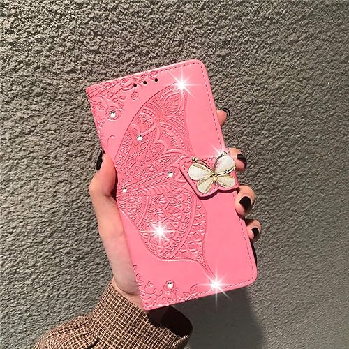 Miniatura 5 de COTDINFOR Funda tipo cartera para iPhone 15 Pro Max, con purpurina de cristal y soporte para tarjetas, funda de cuero con tapa para teléfono, funda
