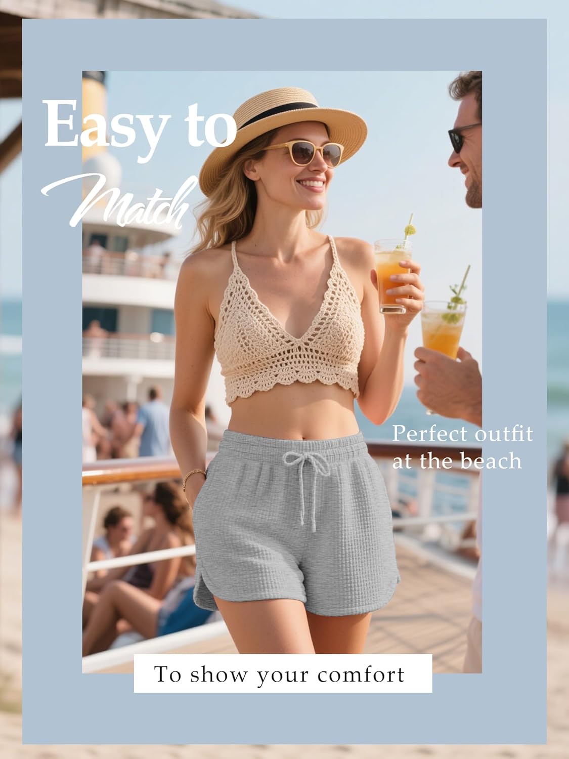 Neer 3 Pack Women's Waffle Knit shorts, Drawstring Casual Pajama Lounge Summer Yoga Sweat Shorts with Pockets - Image 3