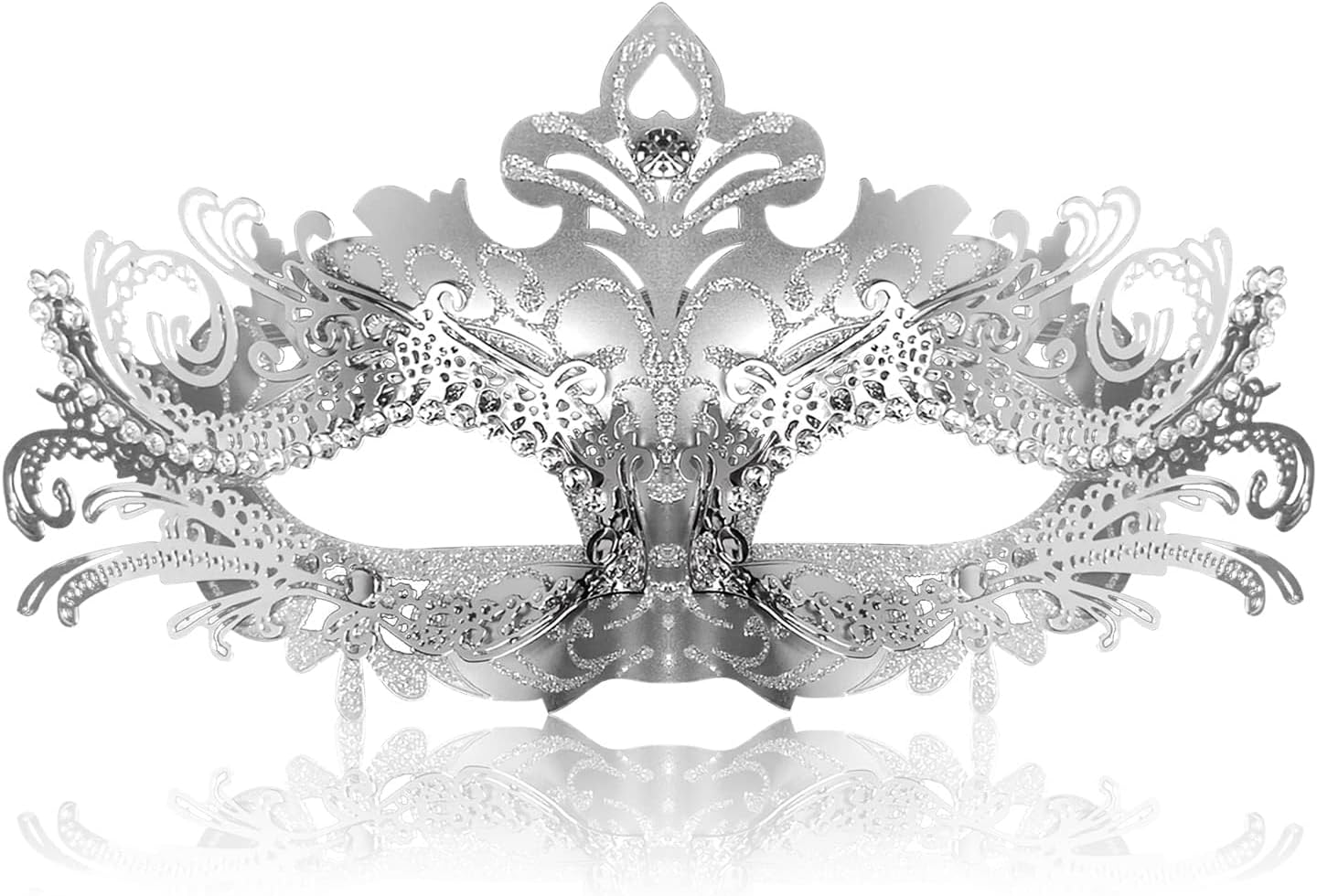 SYOSI Masquerade Mask for Women Metal Mask Venetian Party Fit for Costume Party Ball Prom Silver, One Size