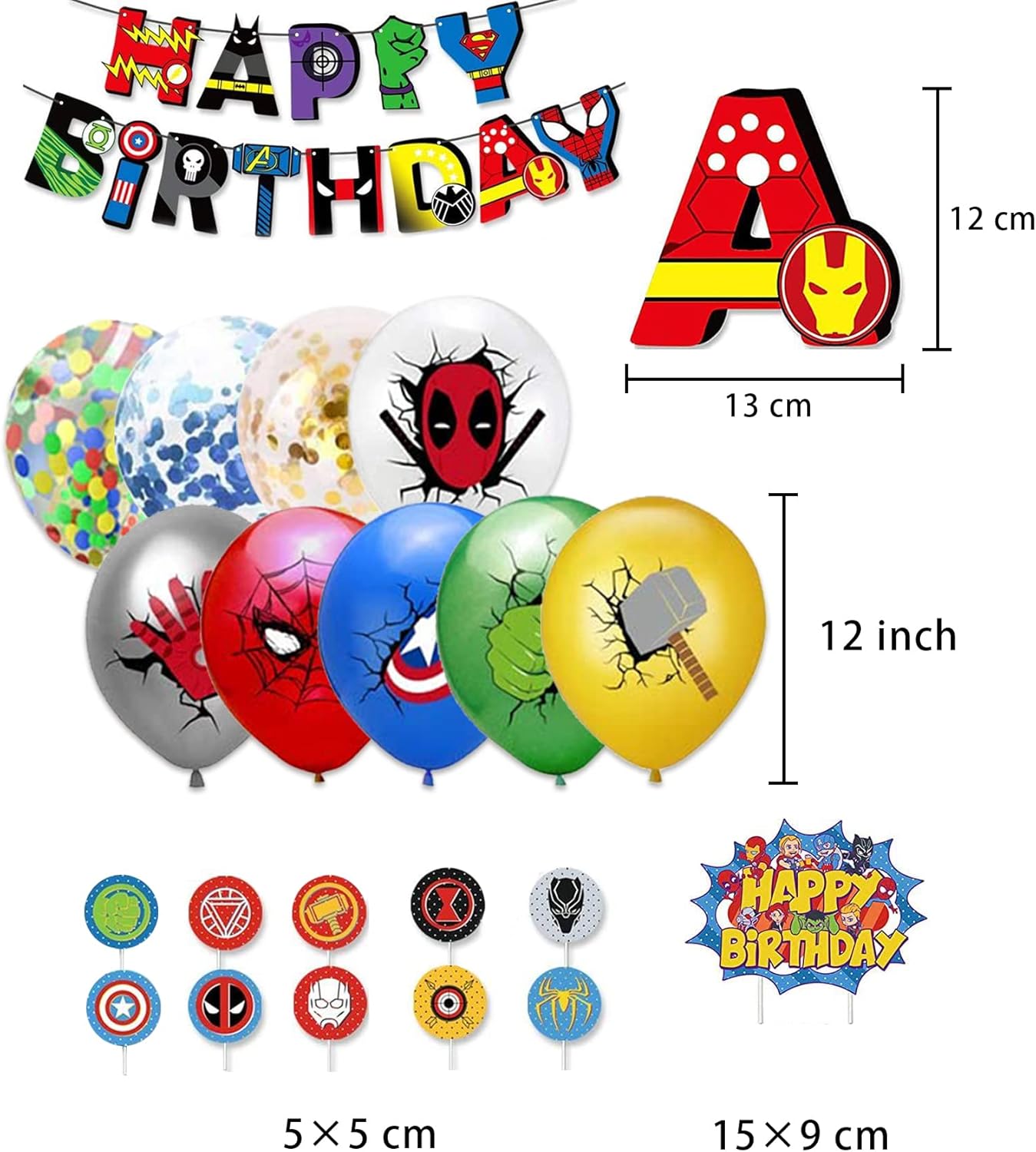 LXN Superhero Party Decoration Supplies Superhero Balloons Cake Toppers