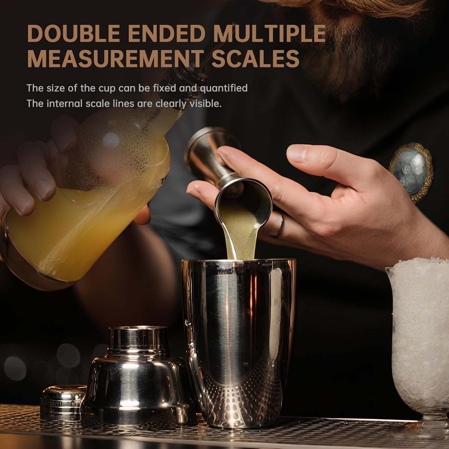 Jigger for Bartending with 2 Pourers, Japanese Jiggers with 5 Measurements Inside, Jiggers 2 OZ 1 OZ, Shot Measure, Ba Bartender Tool Accessories, (Silver, 1 Jigger+ 2 Pourers)