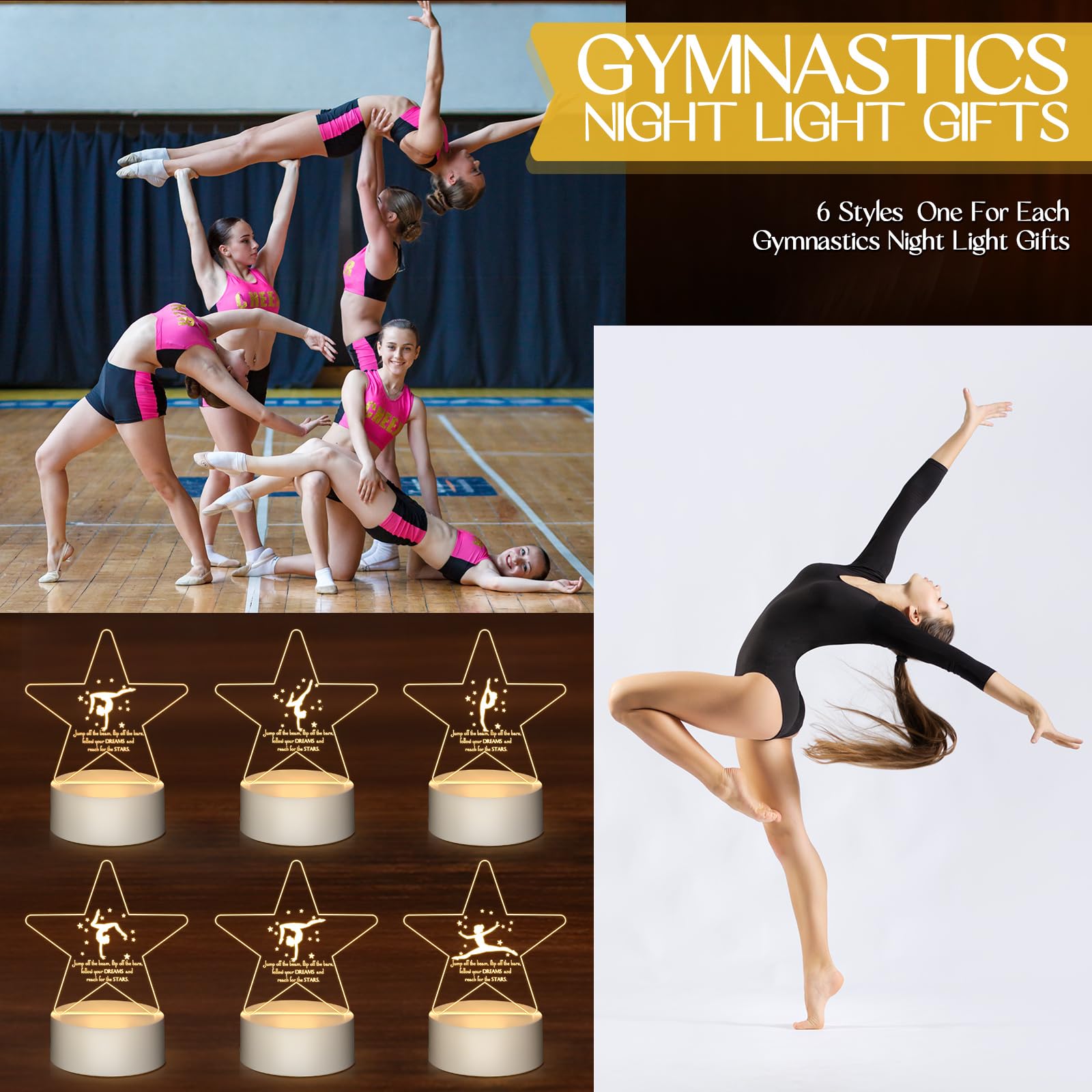 12 pz Ginnastica Stuff Regali 3D Luce Notturna con Base Inspirational Acrilico Apprezzamento Ginnastica Lampada LED per Studenti Danza Laurea Ginnasta Regali Team