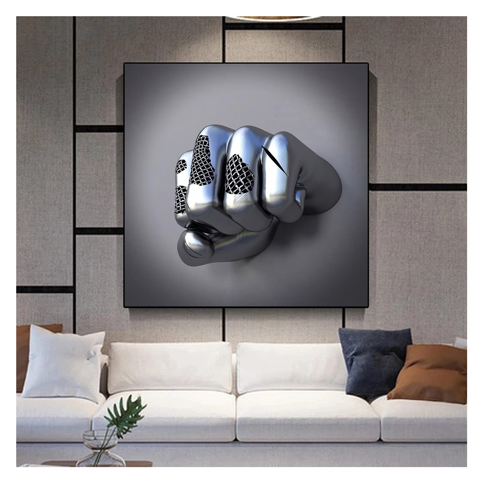 Love Heart 3D Wall Art, Love Heart Gray/Gold Art Wall Abstract Metal Figure Sculpture Canvas Painting Hanging Painting, ​Printing Core for Home Bedroom Decor, Valentine's Day Gift,U,60x60cm(23.6in)