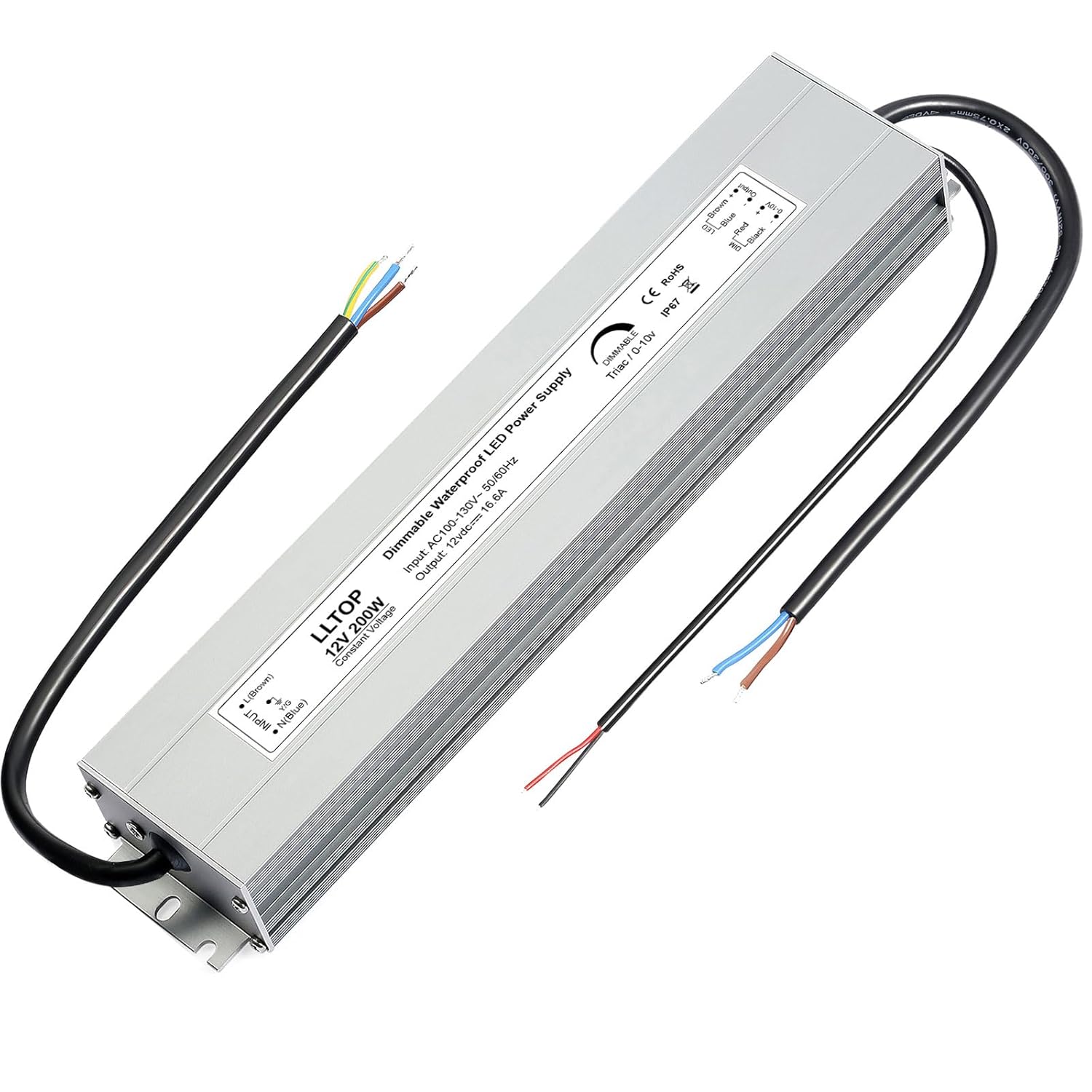 Dimmable LED Driver 200W 12V Waterproof IP67 Triac 0-10v DIM LED Power Supply 110V 120V AC to 12V DC Converter Dimming Low Voltage Lighting Transformer for LED Strip Light