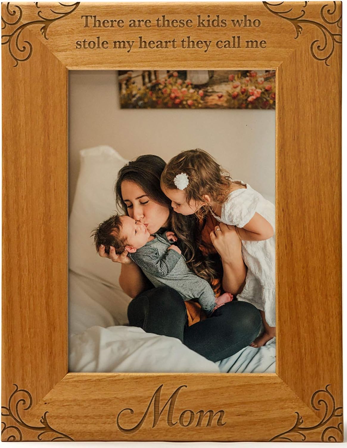 CEDAR CRATE MARKET There are These Kids Who Stole My Heart, They Call Me Mom, Engraved Natural Wood Photo Frame, Fits a 5x7 Vertical Portrait, Frame for Mom, Grandma, Mother's Day