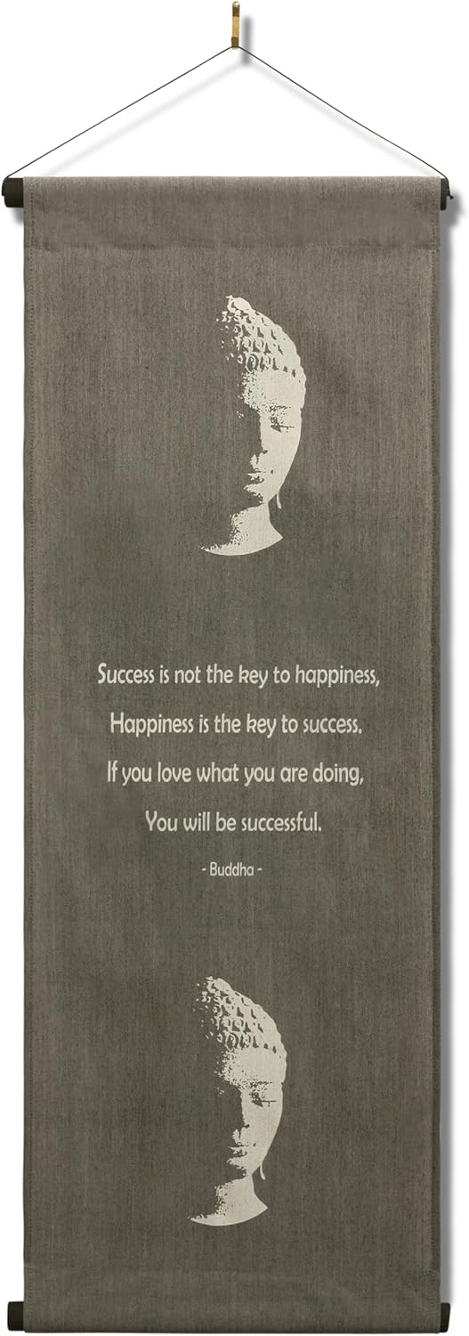 G6 Collection Inspirational Wall Decor Buddha Banner, Inspiring Quote Wall Hanging Scroll, Affirmation Motivational Uplifting Message Art Decoration, Thought Saying Tapestry Buddha - Success (Black)