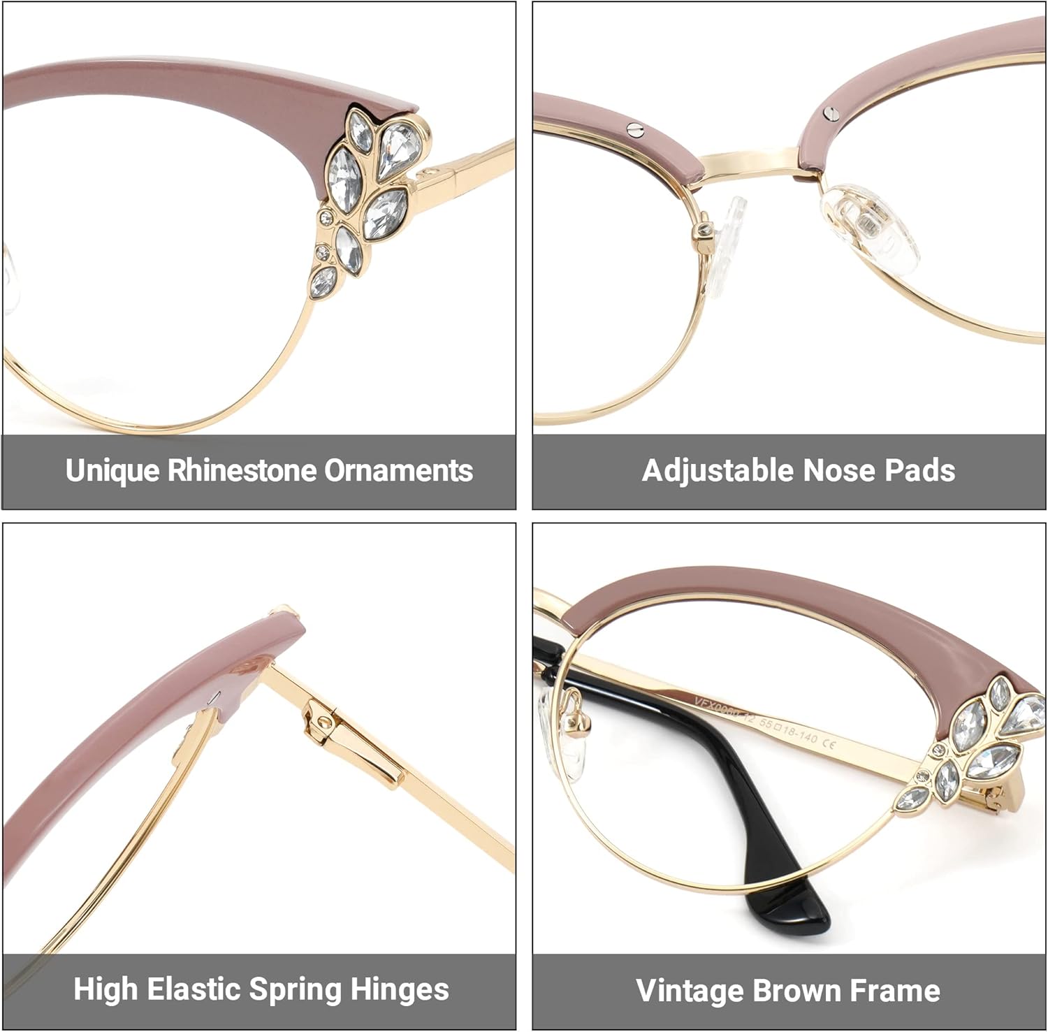 Zeelool Women's Trendy Rhinestone Oversized Cat Eye Blue Light Blocking Glasses Hearn VFX0060