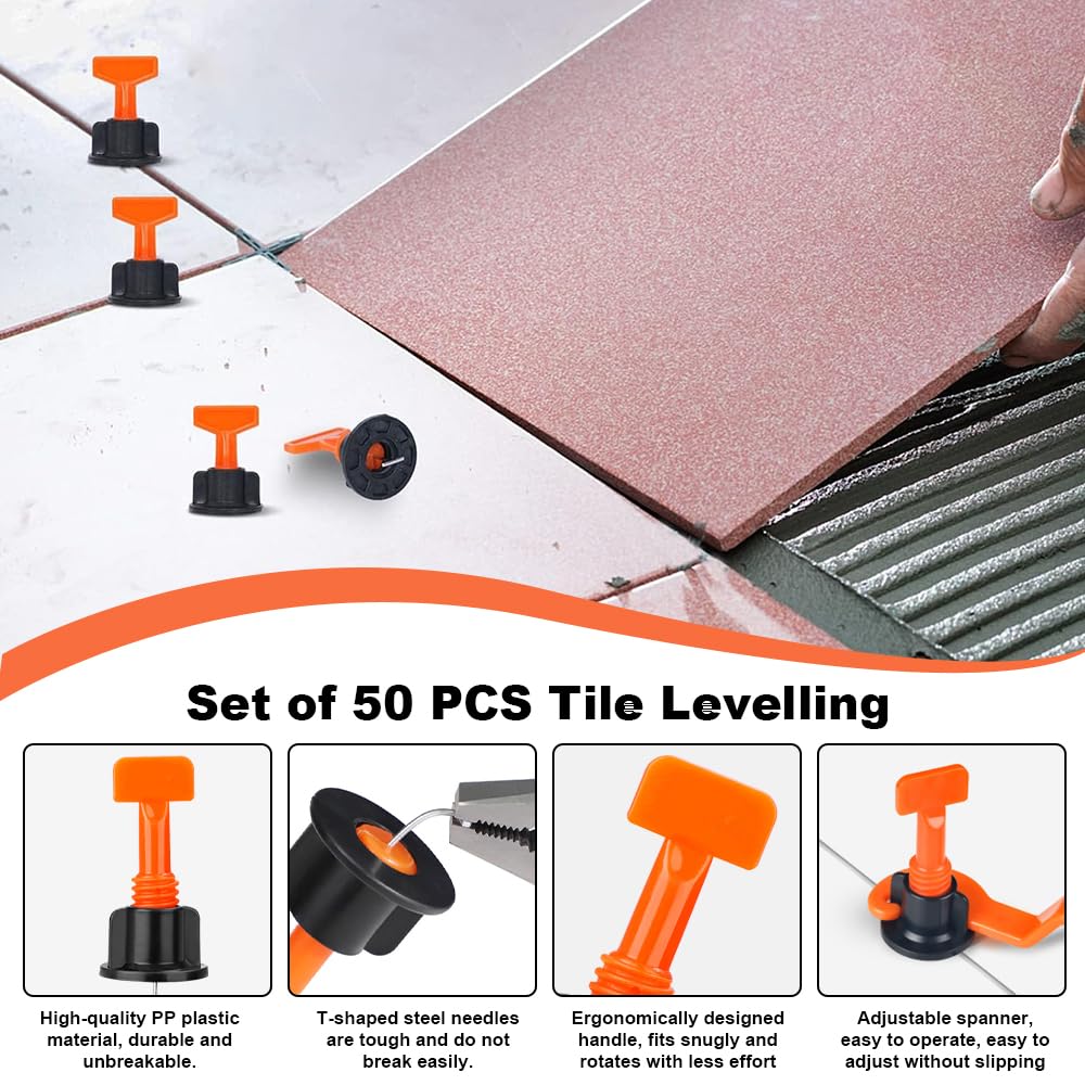LPAMABA 50 Pz Livellatore per Piastrelle Sistema,Livellatori Cunei Autolivellanti per Piastrelle Riutilizzabili, Posizionamento delle Piastrelle per Pareti con Chiave Speciale per Pavimenti a Parete