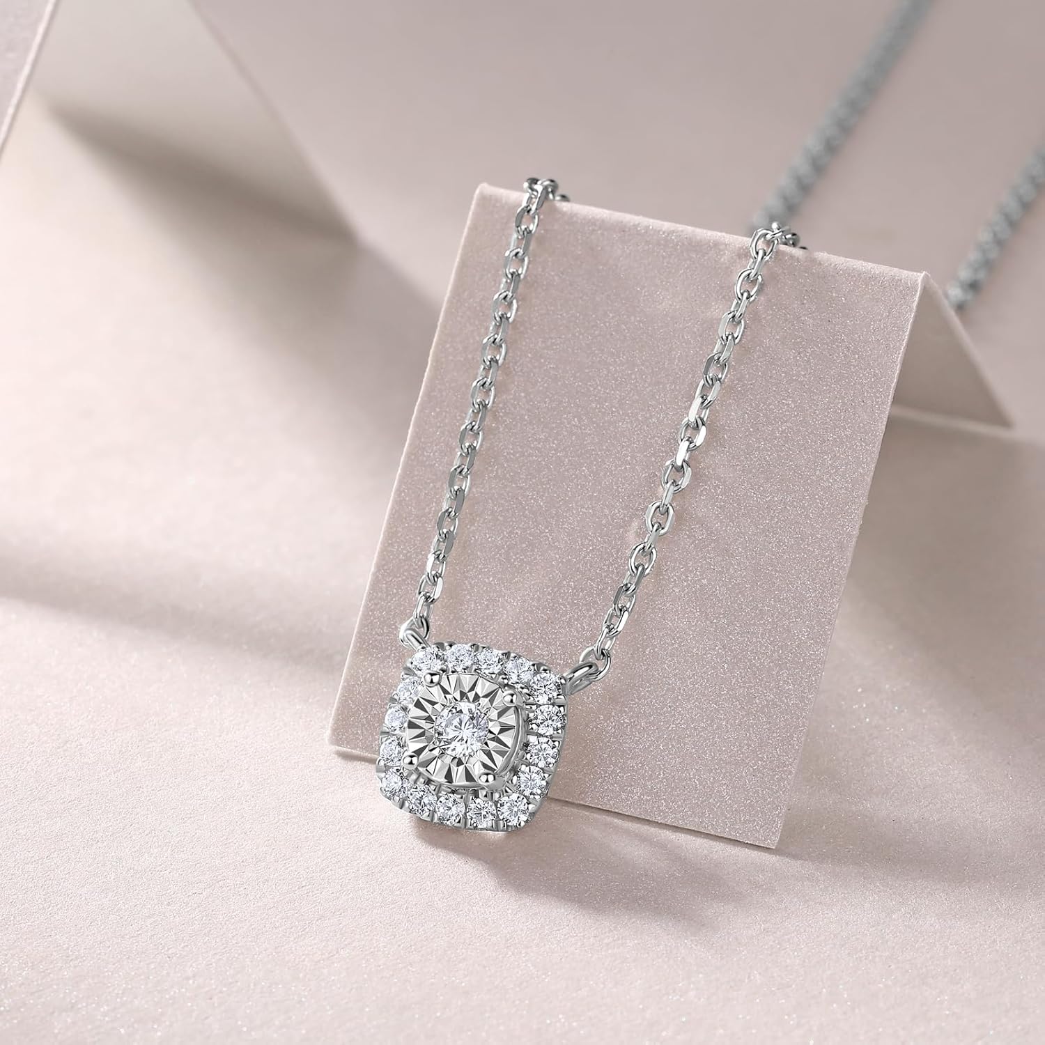 Sterling Silver Lab Grown Diamond Halo Pendant Necklace, Chain Included,ideal gift for anniversaries, birthdays, or any milestone celebration - Image 3
