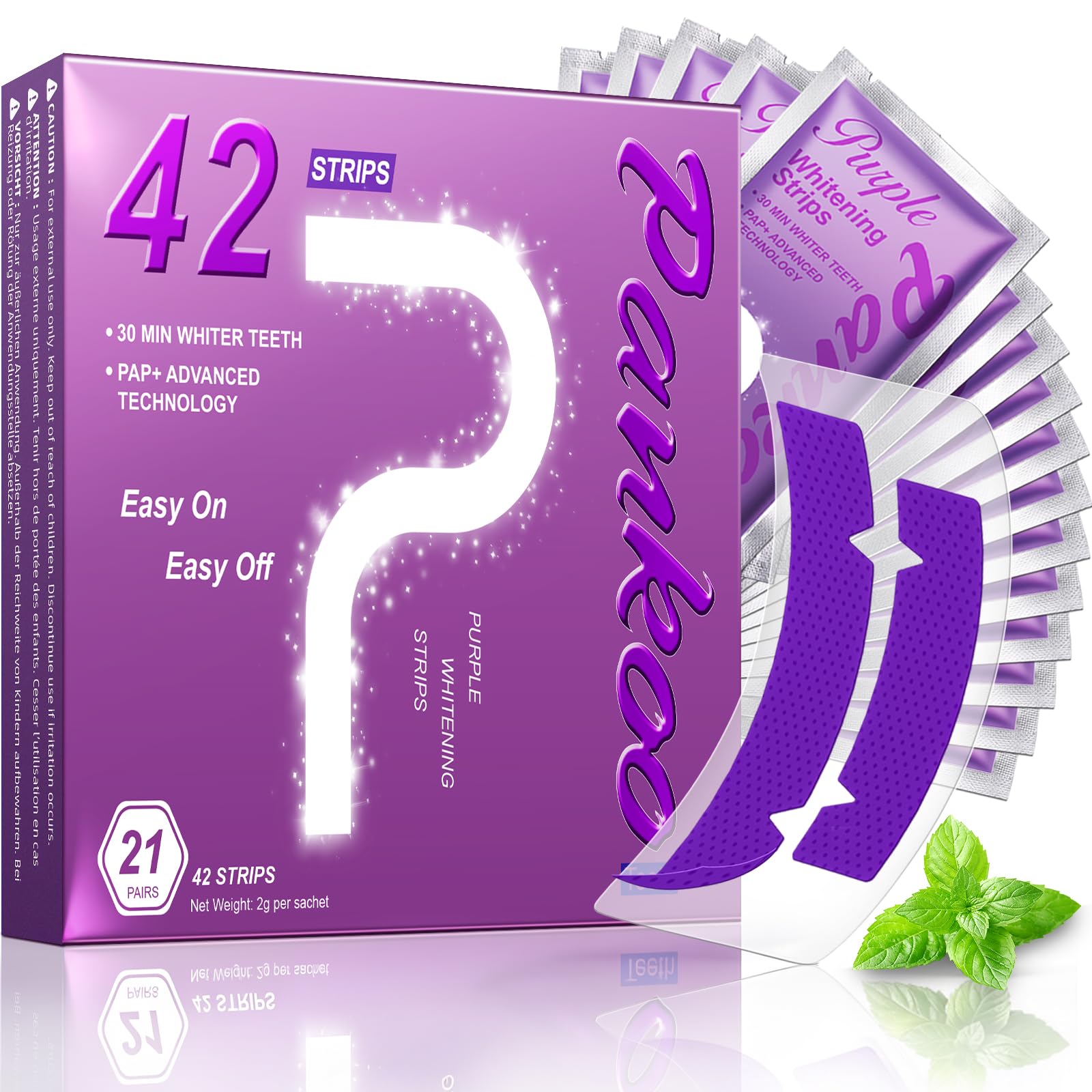 Zahnaufhellungsstreifen Violett 21 Paare - schonend & effektiv | Ohne Empfindlichkeit, Rutschfeste Streifen für Schnelle Aufhellung in 7 Tagen, Gegen Kaffee- & Weinverfärbungen
