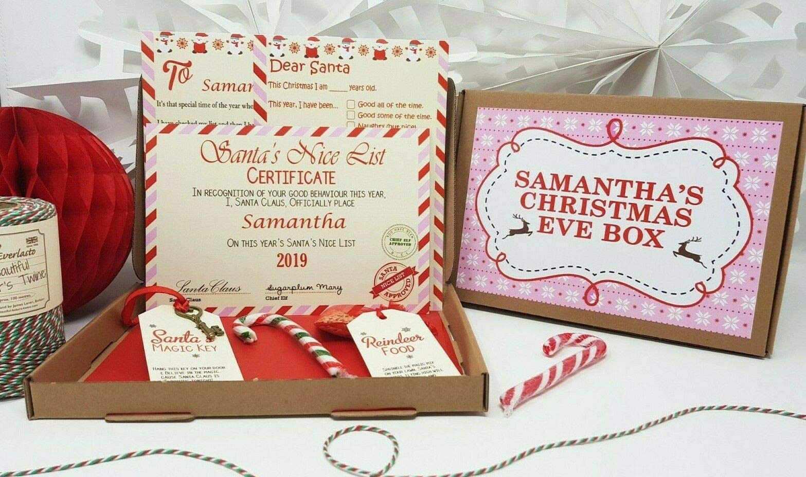 Treasured Forever Girls D5 Pink Snowflake Personalised Christmas Xmas Eve Box Filled A5 Santa Letter Magic Key Pink Blue - Box (D5 Pink Snowflake)