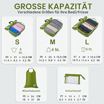 Cipway Compression Suitcase Organiser Set for Backpack Ultralight Packing Bags Compression Packing Cubes Suitcase Organiser Packing Bags Clothes Bags for Travel Organiser (Green 6 Pieces)