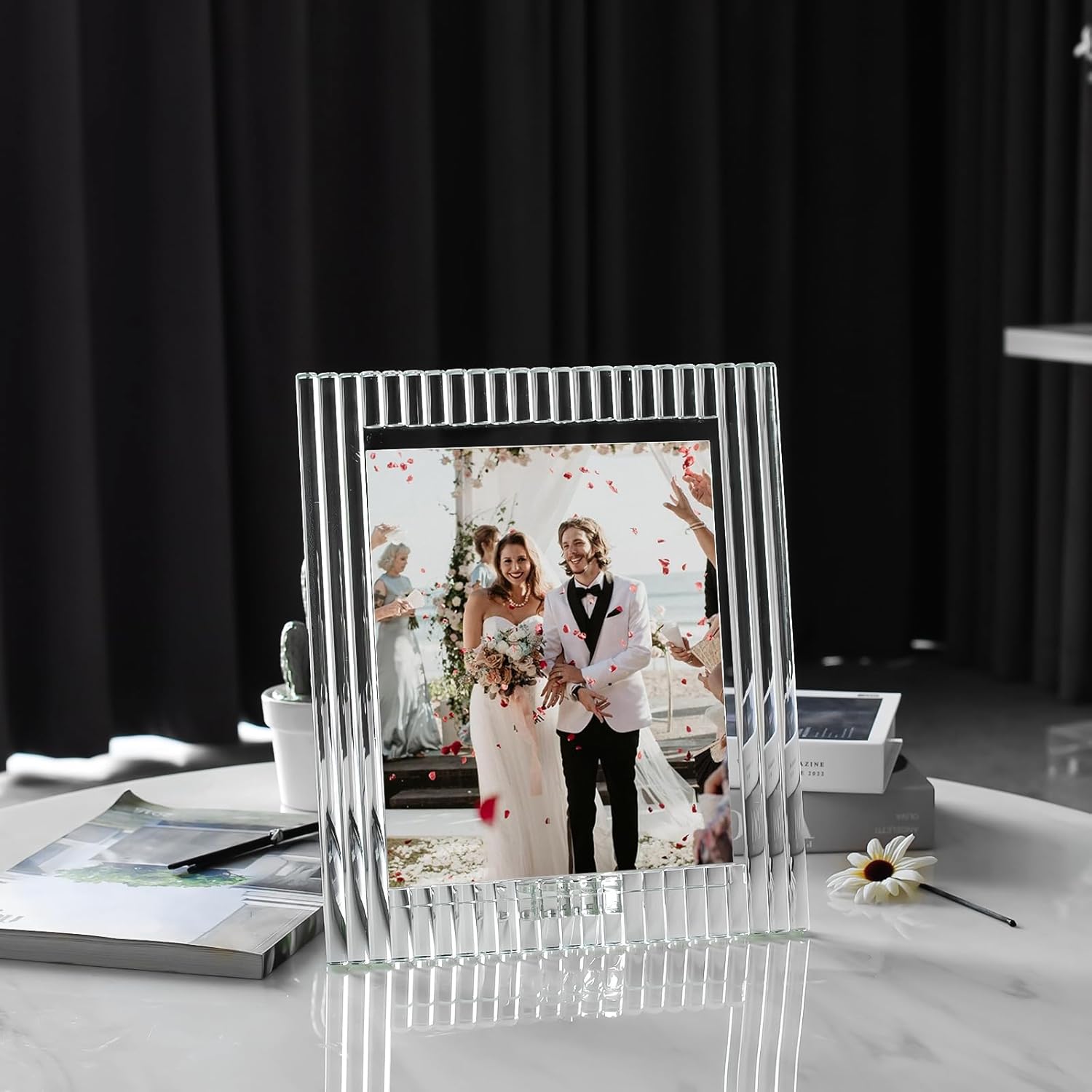 Crystal Picture Frame 8'' x10'', Clear Wedding Frame Tabletop Display for Anniversaries, Perfect for Office and Home Decor with Gift Box (8x10Inch)