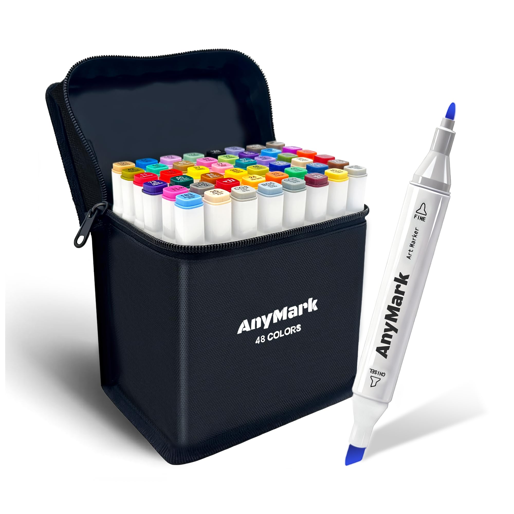 AnyMark Alcohol Markers 80 Colors Dual Tip Art Coloring Markers Set for Adult Book Drawing Sketching Painting Chisel