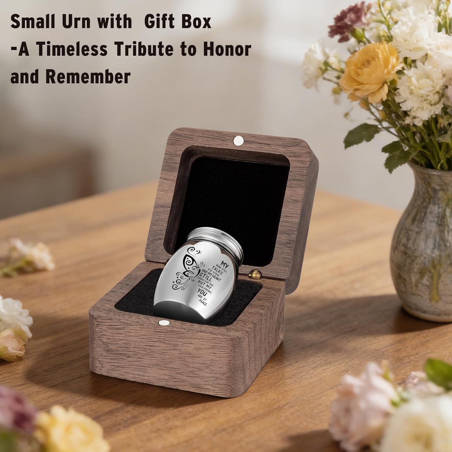 SOITIS Wooden Gift Box for Ashes, Small Urns for Human Ashes Keepsake, 1.57 Inches Stainless Steel Mini Urns for Ash, Cremation Urns for Women Men, Funeral Burial Holder - Image 6