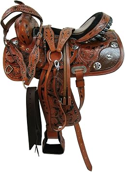 Western Barrel Racing Horse Saddle Tack Set Size 10" to 18" Pleasure Saddle Dark Brown with Black Leather Handmade Floral Tooled Saddle ME-WLS-136