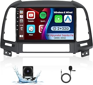 Android Car Stereo for Hyundai Santa Fe 2006-2012, Wireless Apple CarPlay & Wired Android Auto, 9 Inch Touch Screen GPS Radio with Bluetooth and Backup Camera, 2G+32G