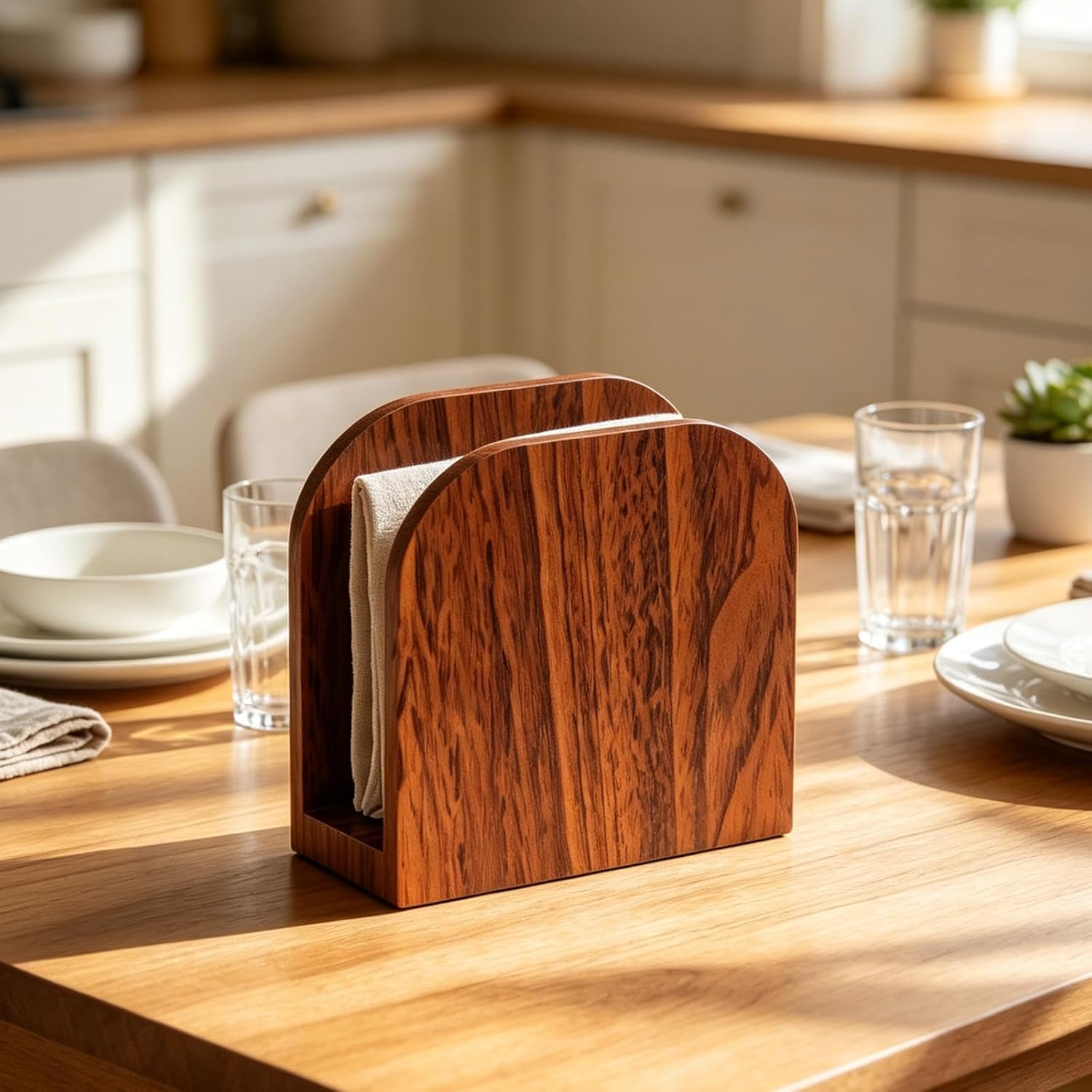 Sapele Wood Napkin Holder for Table, Farmhouse Napkin Organizer