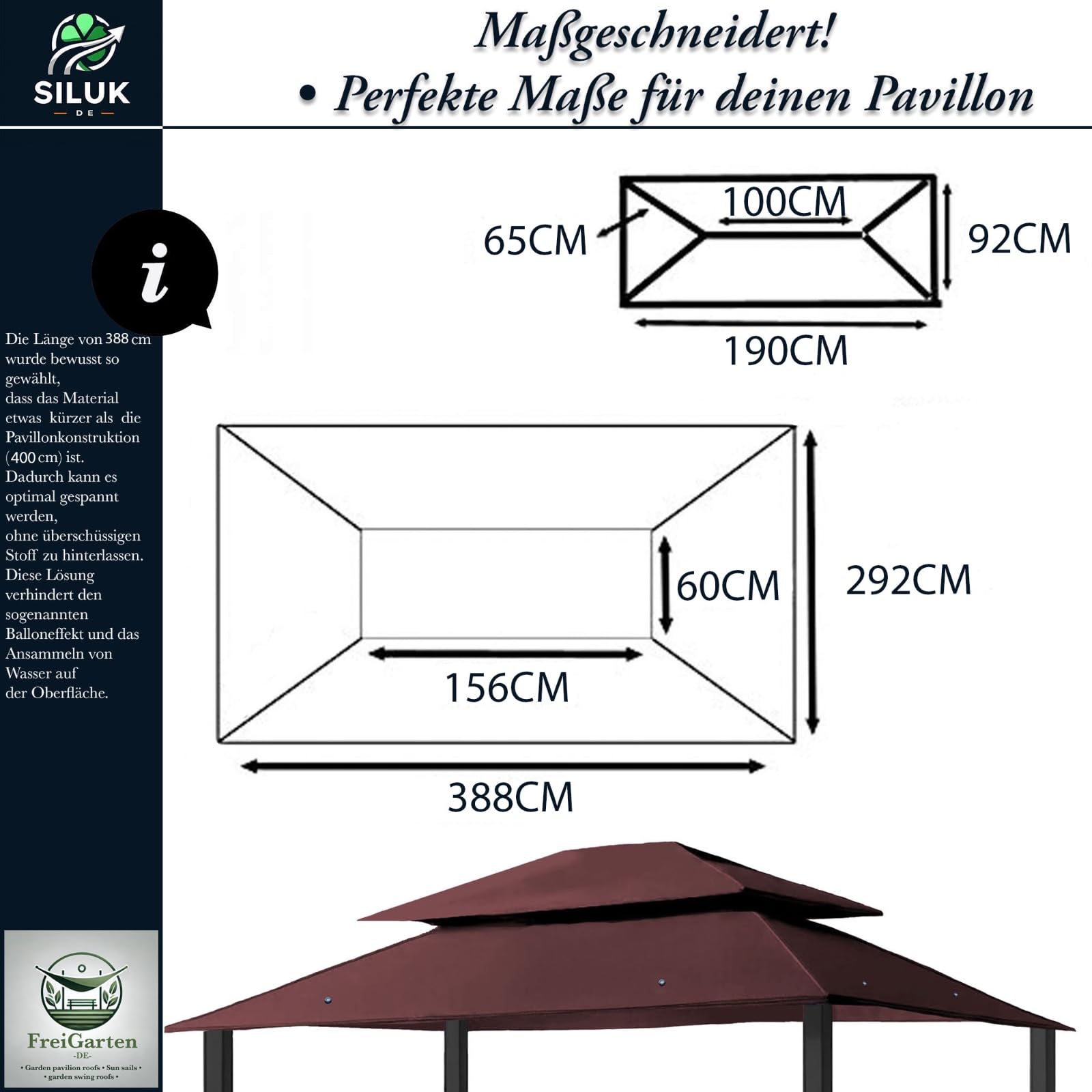 Toit de remplacement pour gazebo, 3 x 4 m, imperméable, matériau : Panama PVC Souple 370 g/m², ultra résistant, modèle 7 (marron)