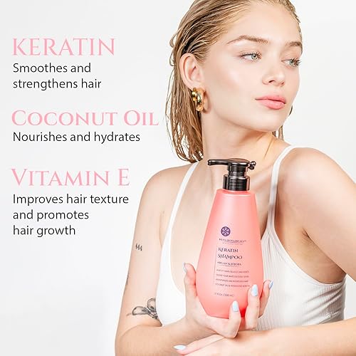 Miniatura 5 de Juego de champú y acondicionador de queratina, tratamiento capilar de queratina con aceite de argán, champú y acondicionador antiencrespamiento,