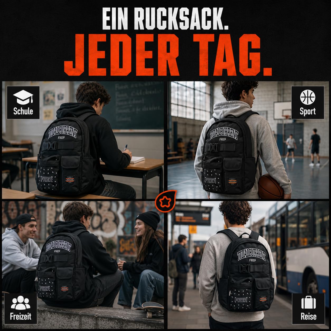 POSH Plecak szkolny, dla nastolatków, chłopców, 25 l, wentylacja pleców, czarny, poliester Oxford, tkanina siatkowa 3D, klamra z tworzywa sztucznego, do gimnazjum, szkoły zawodowej, na uczelnię, czas