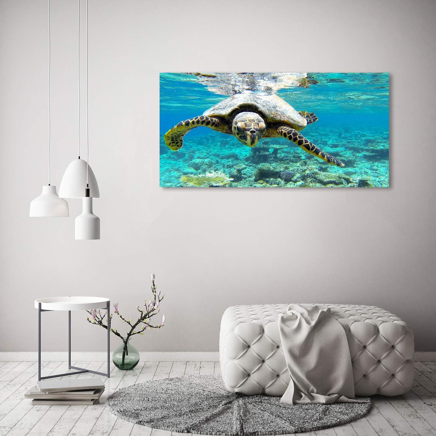 Tableau Verre Panoramique 125x50 Cm - Abstraction Vagues Orange Moderne Pour Cuisine Et Salon