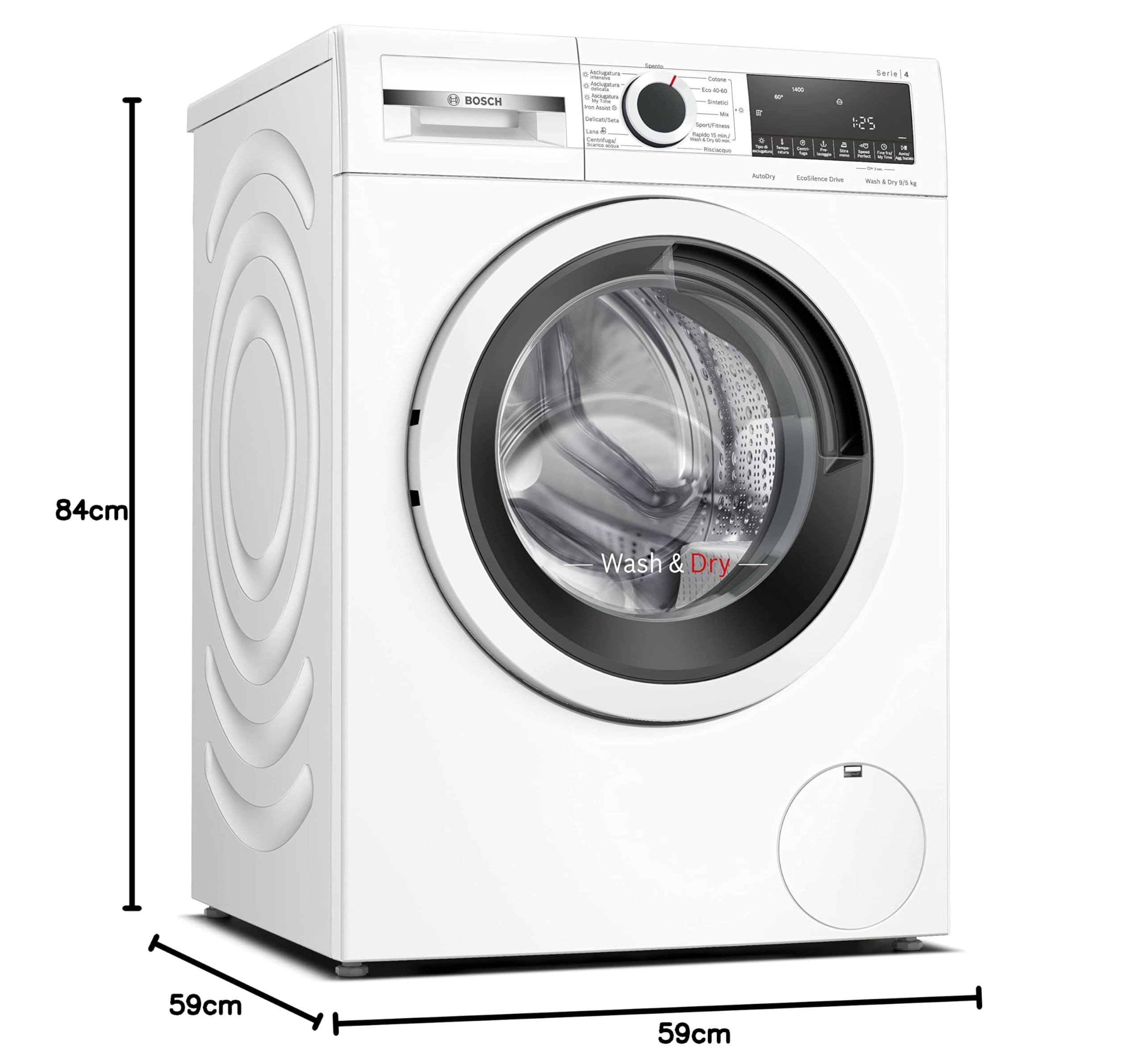 Bosch WNA144V0IT Serie 4, Lavasciuga, capacità 9/5 kg, 1400 rpm, Iron Assist, Condensatore autopulente, Speed Perfect, AutoDry