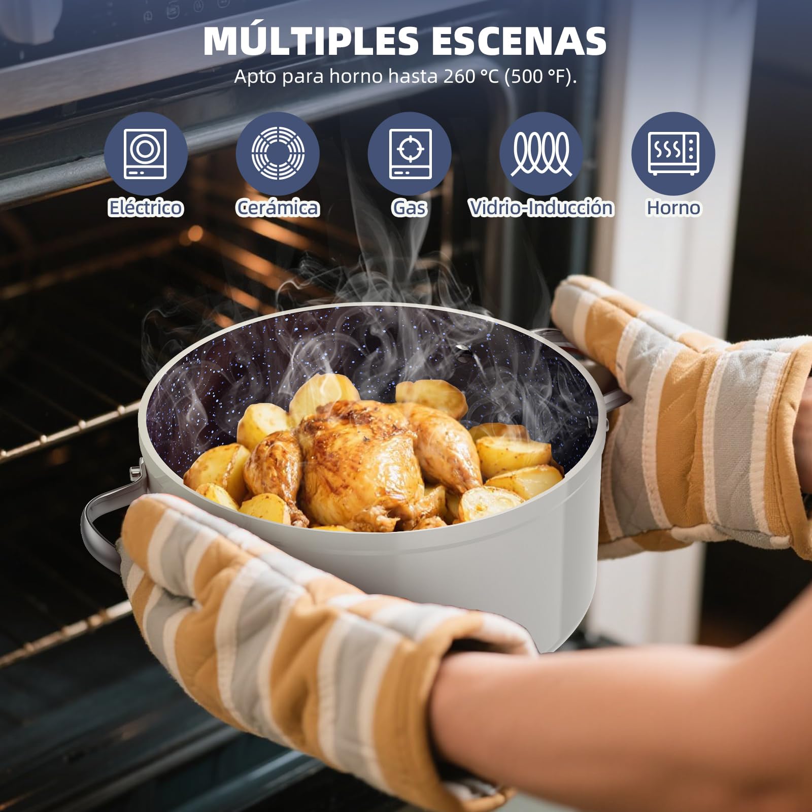 Nuwave Ollas 12 Piezas G10 Cerámica de Duralon Blue en Gris, Compatible con Inducción, Batería de Cocina con Tapas, Juego de Ollas y Sartenes, Seguro y libre de PFAS