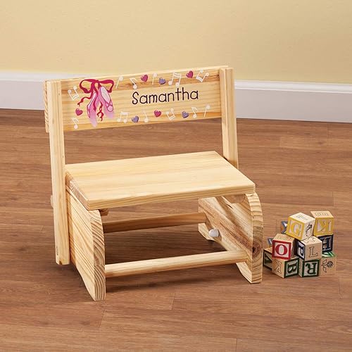 Miniatura 22 de Taburete y silla 2 en 1 para niños, madera natural, diseño de cuadros de búfalo con nombre personalizado Beige Bronceado,Ballet,Mariposas y