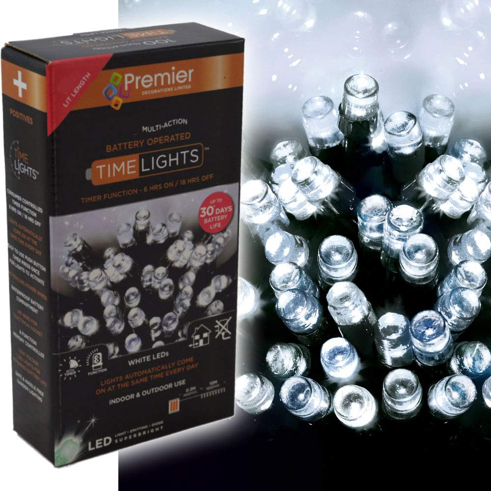 Premier White 200 Led 20M Battery 8 Function Outdoor Smart Timer Lights Cool
