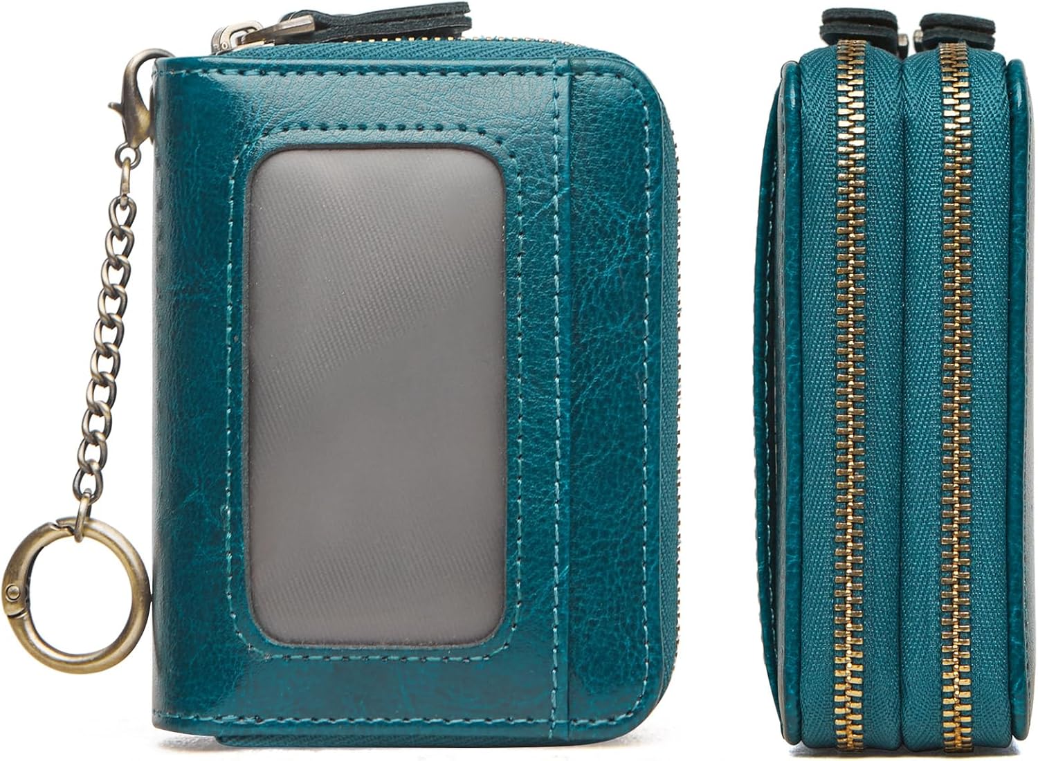 Credit Card Holder for Women RFID Wallet Leather Womens Wallet with Zipper Blocking Keychain Card Accordion Wallets Gifts for Women Blue