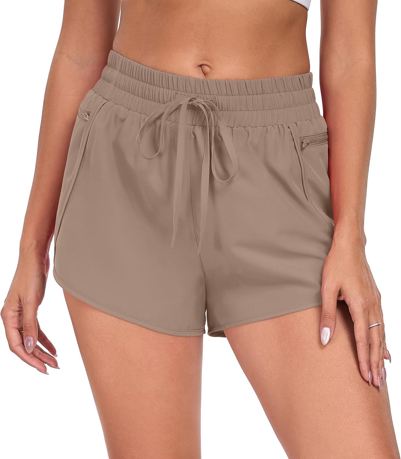 PrinStory Womens Athletic Shorts High Waisted Running Quick Dry Gym Workout Shorts with Zipper Pockets - Image 5