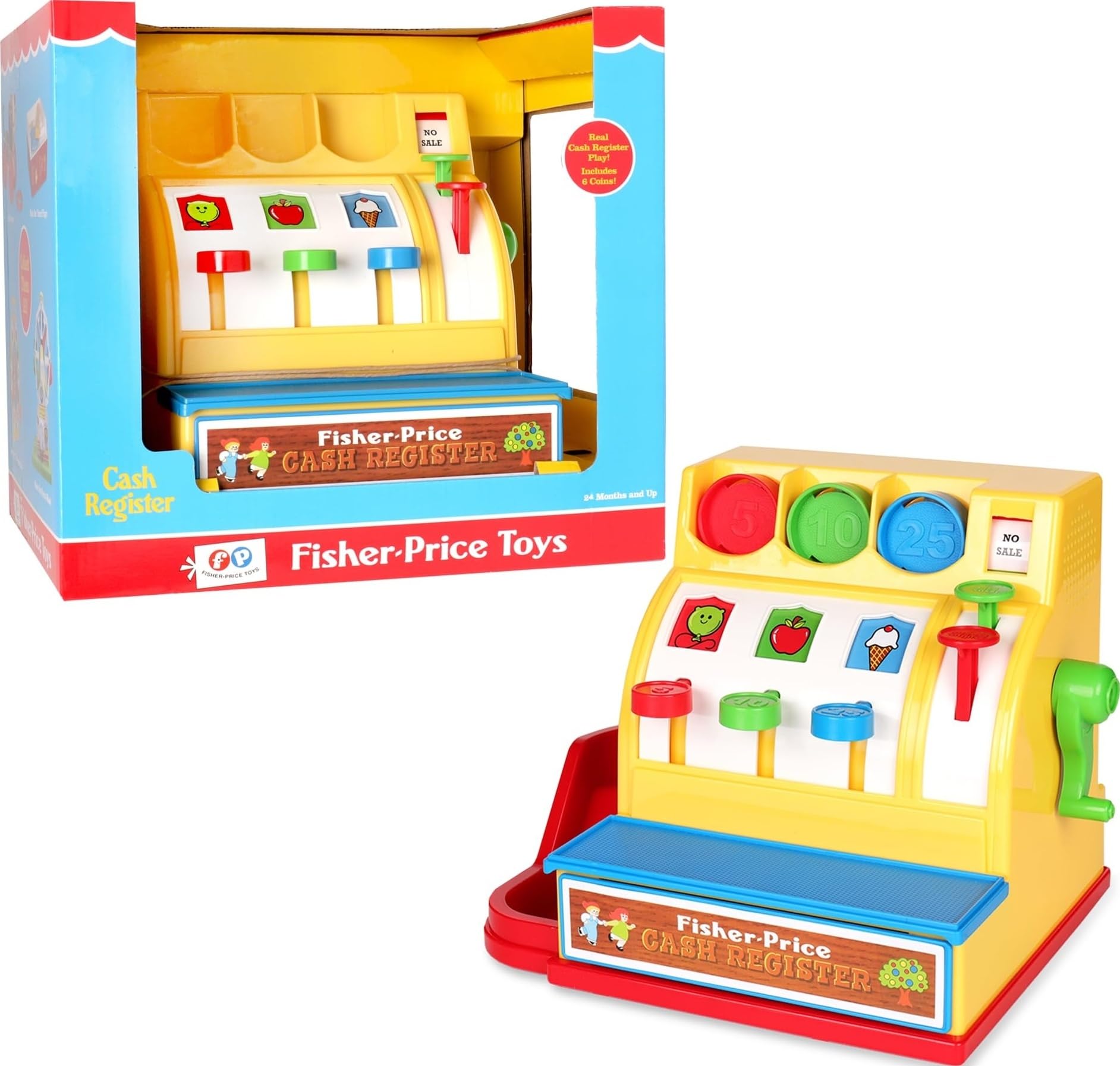 Fisher Price Classics 2073 Cash Register, Educational and Learning Toy, Ideal for Toddler Role Play, Classic Toy with Retro-Style Packaging, Suitable for Boys and Girls Aged 2 Years +