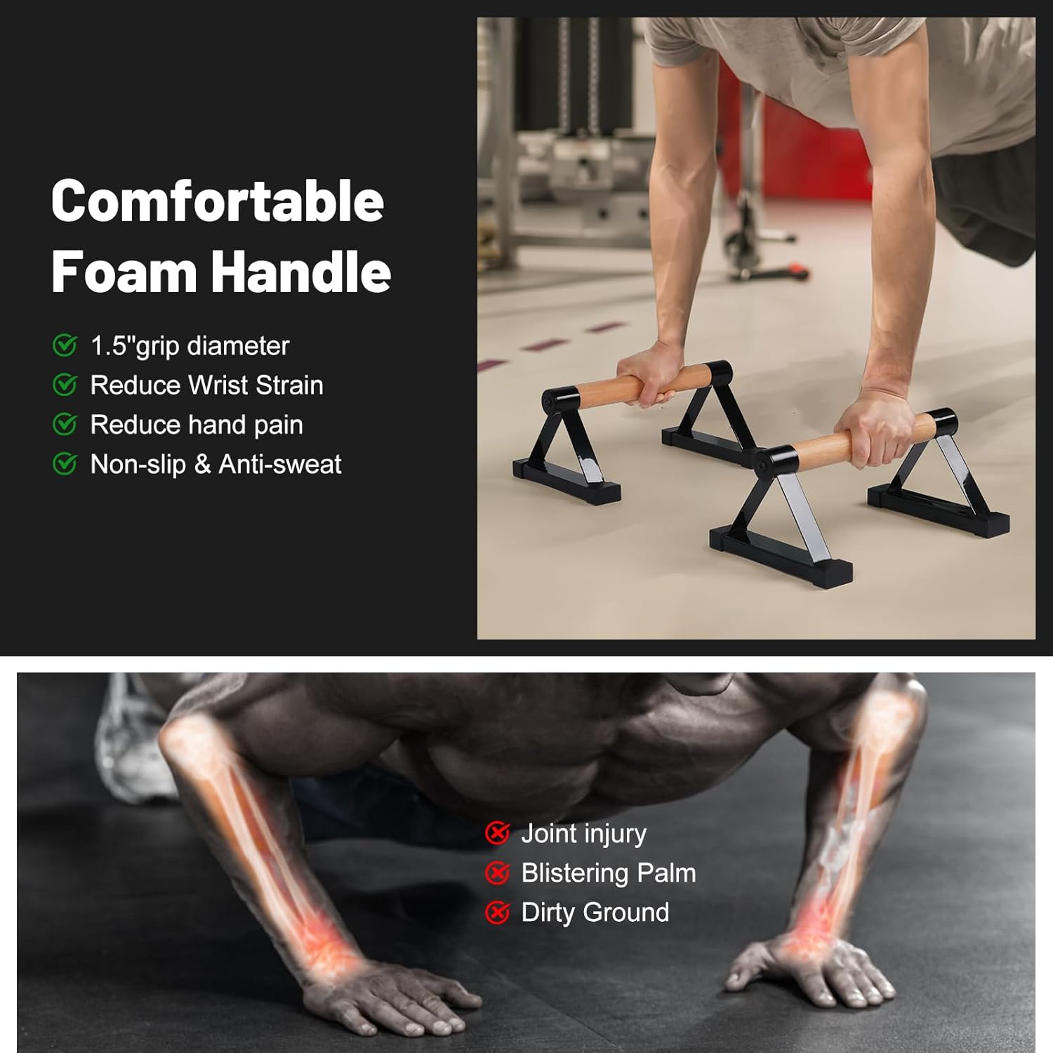 Parallettes Bars, 16 INCH Solid Wood Push Up Bars with Anti-Slip Grip for Calisthenics, Handstand, Floor Workouts, Sturdy Metal Bracket Supports Up to 600 lbs for Home Gym, CrossFit & Fitness Training - Image 4