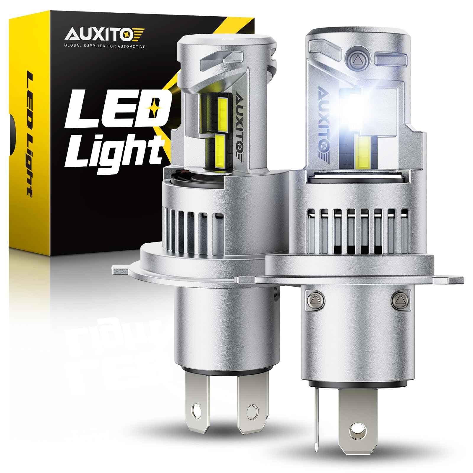 AUXITO H4 Bulb, 1000% Brighter, 1:1 Mini Size No Adapter Needed, 5 Min Quick Install, No Flicker, 99% Compatibility, Pack of 2
