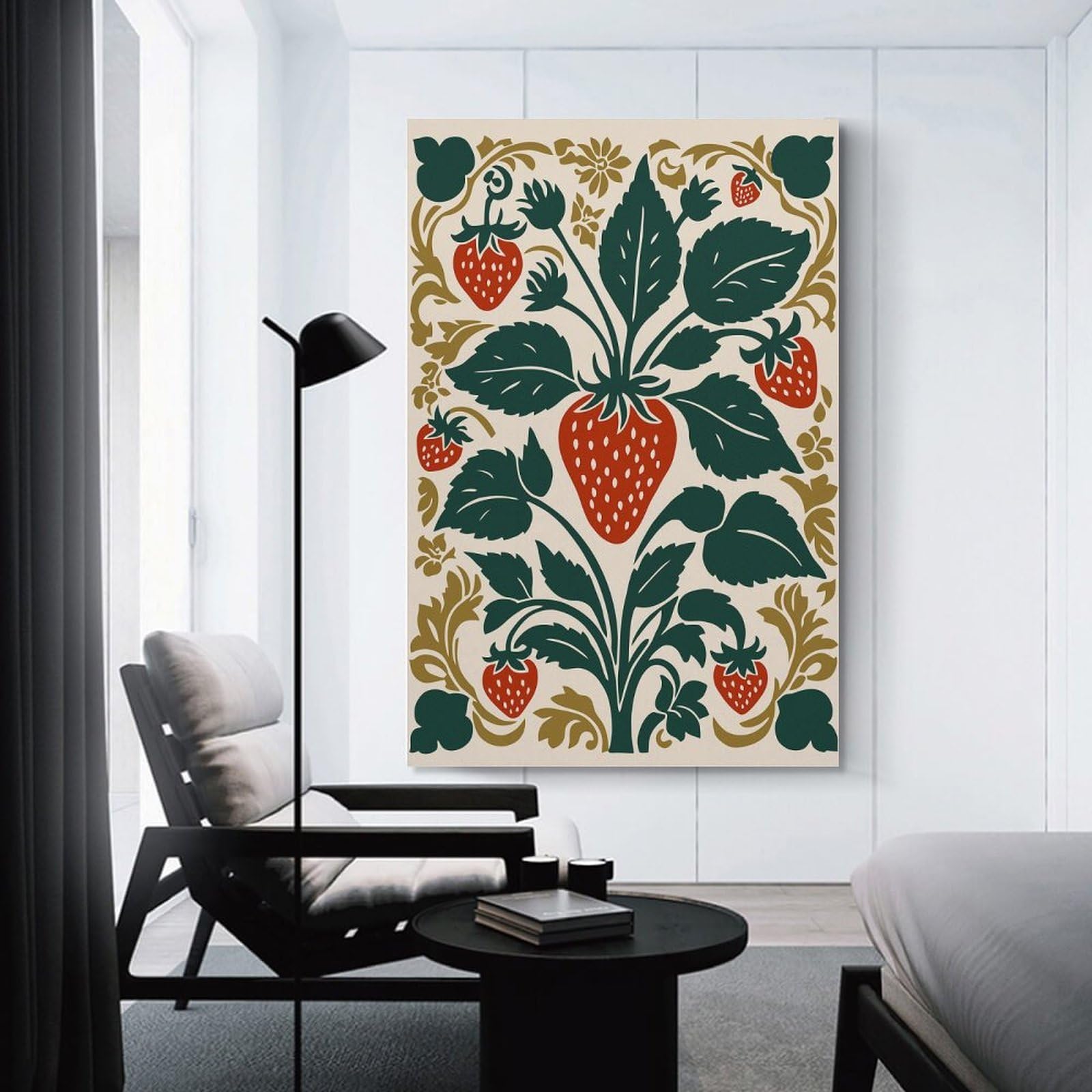 Junmoney Strawberry Plant with Decorative Elements Canvas Art Print, 20x30inch(50x75cm), for Living Room, Bedroom, Office Or Hallway, Decorative Artwork with Broad Appeal