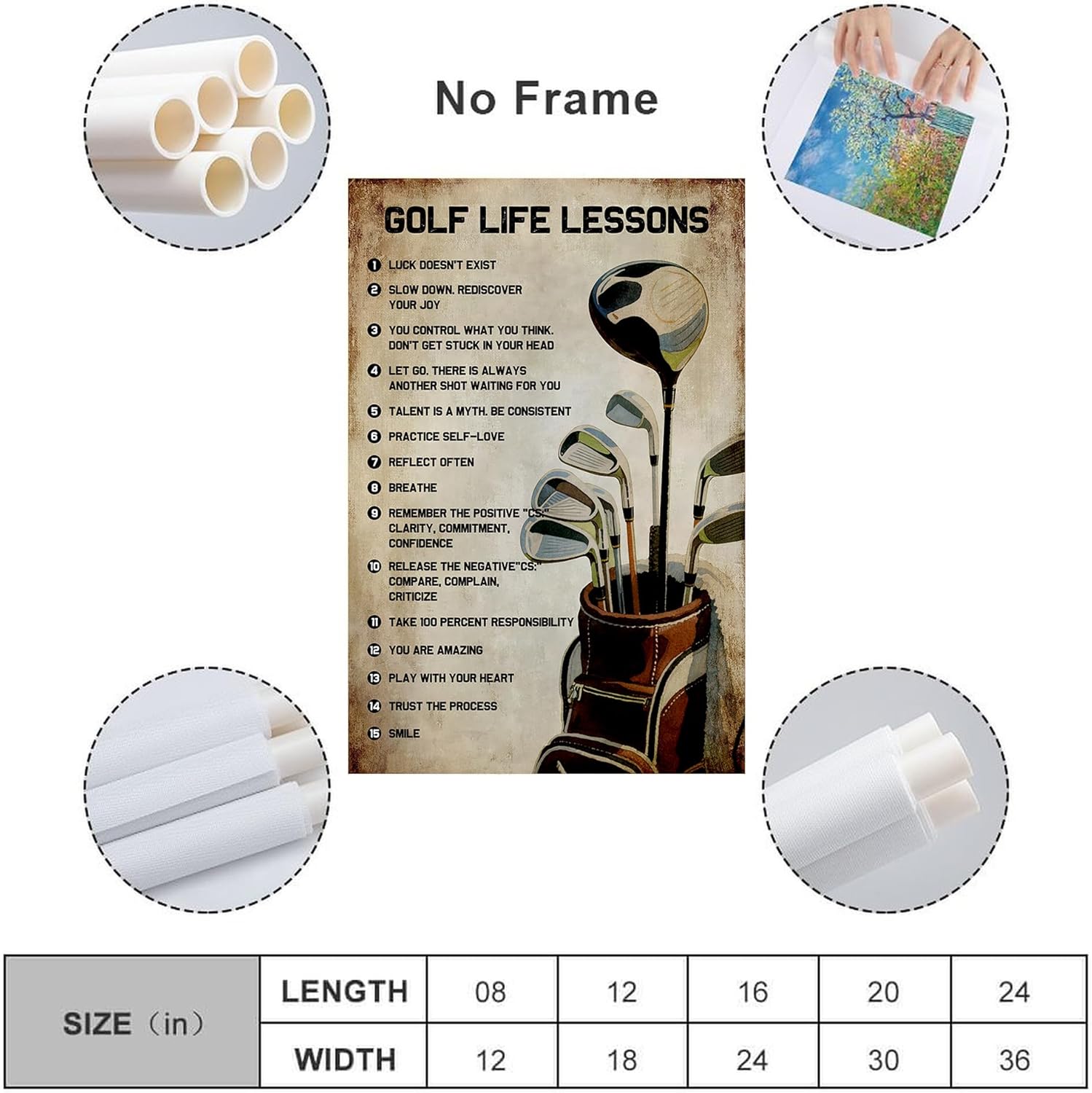 Golf Life Lessons Poster Motivational & Inspirational Quotes Wall Art Retro Golf Pictures Vintage Gifts for Men Friends Bedroom Living Room Office Wall Decor (16×24inch(40×60cm), Unframed) - Image 2