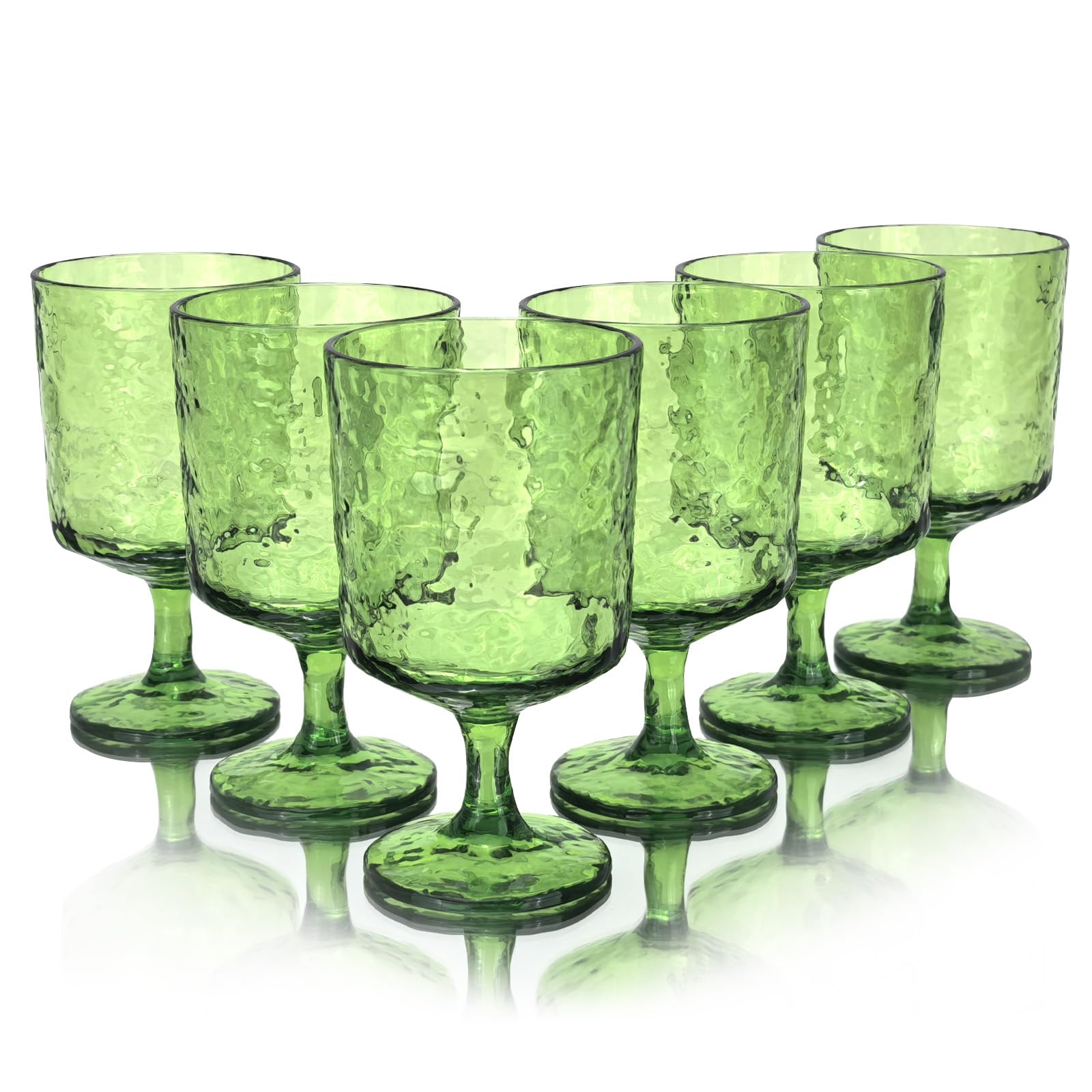 yongzhenlite Set of 6 11 Ounce Iceberg Acrylic Wine Glasses,Plastic Stem Wine Glasses Tumbler for for All Purpose Party, BPA Free and Durable (Green)