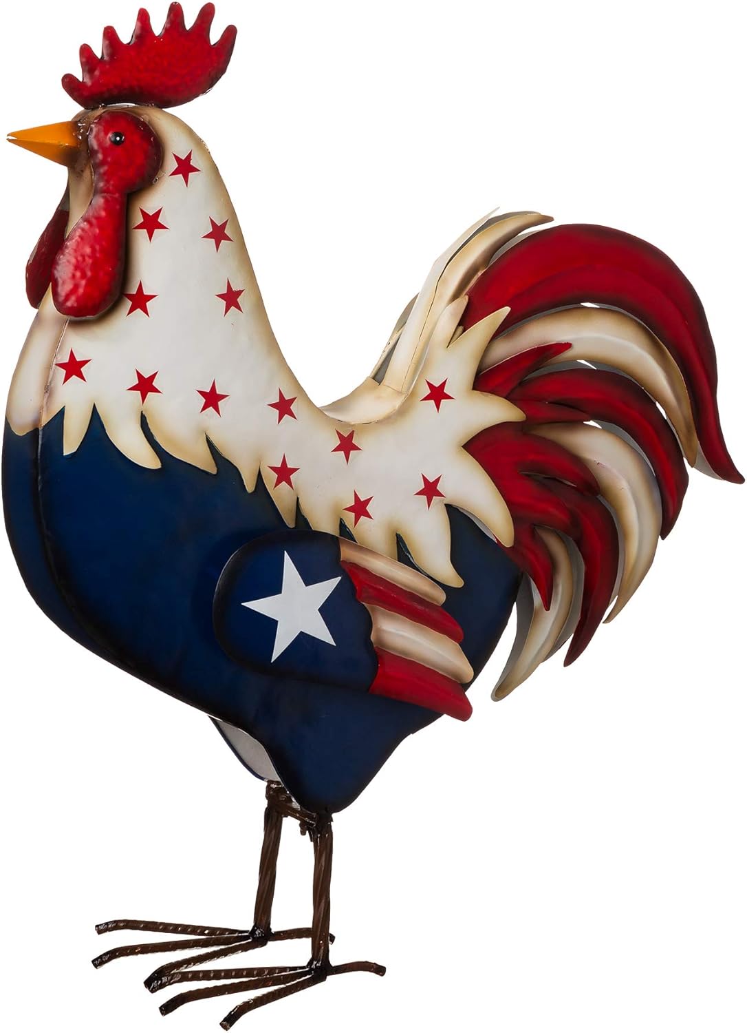Glitzhome Metal Patriotic Rooster Statue, Rustic Yard Signs Porch Decor 21" H Garden Rooster Sculpture for 4th of July Independence Day USA Home Decor